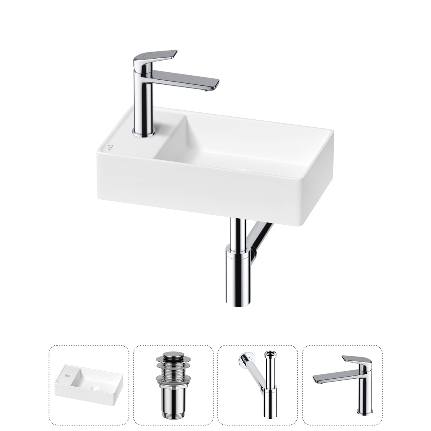 Изображение товара Мини раковина Wellsee WC Area 41см с донным клапаном и смесителем, матовый белый