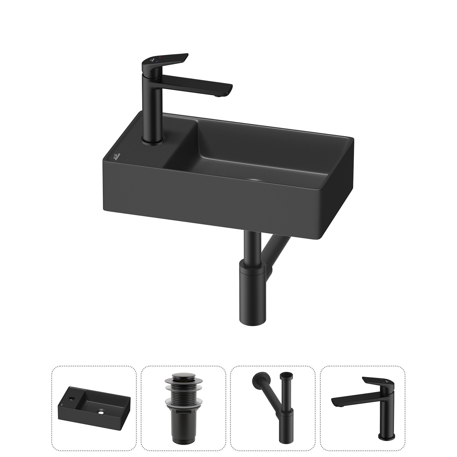 Изображение товара Раковина мини Wellsee WC Area 41см с донным клапаном сифоном и смесителем