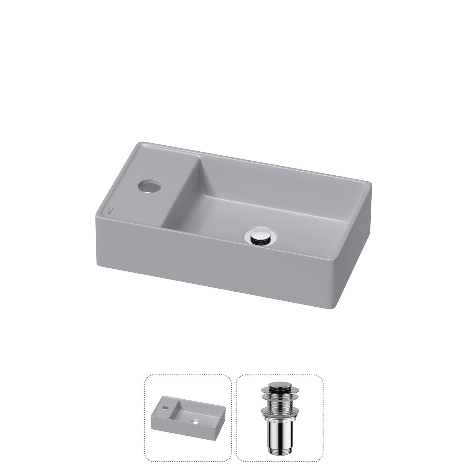 Изображение товара Раковина мини Wellsee WC Area 41см с донный клапаном 20213838R