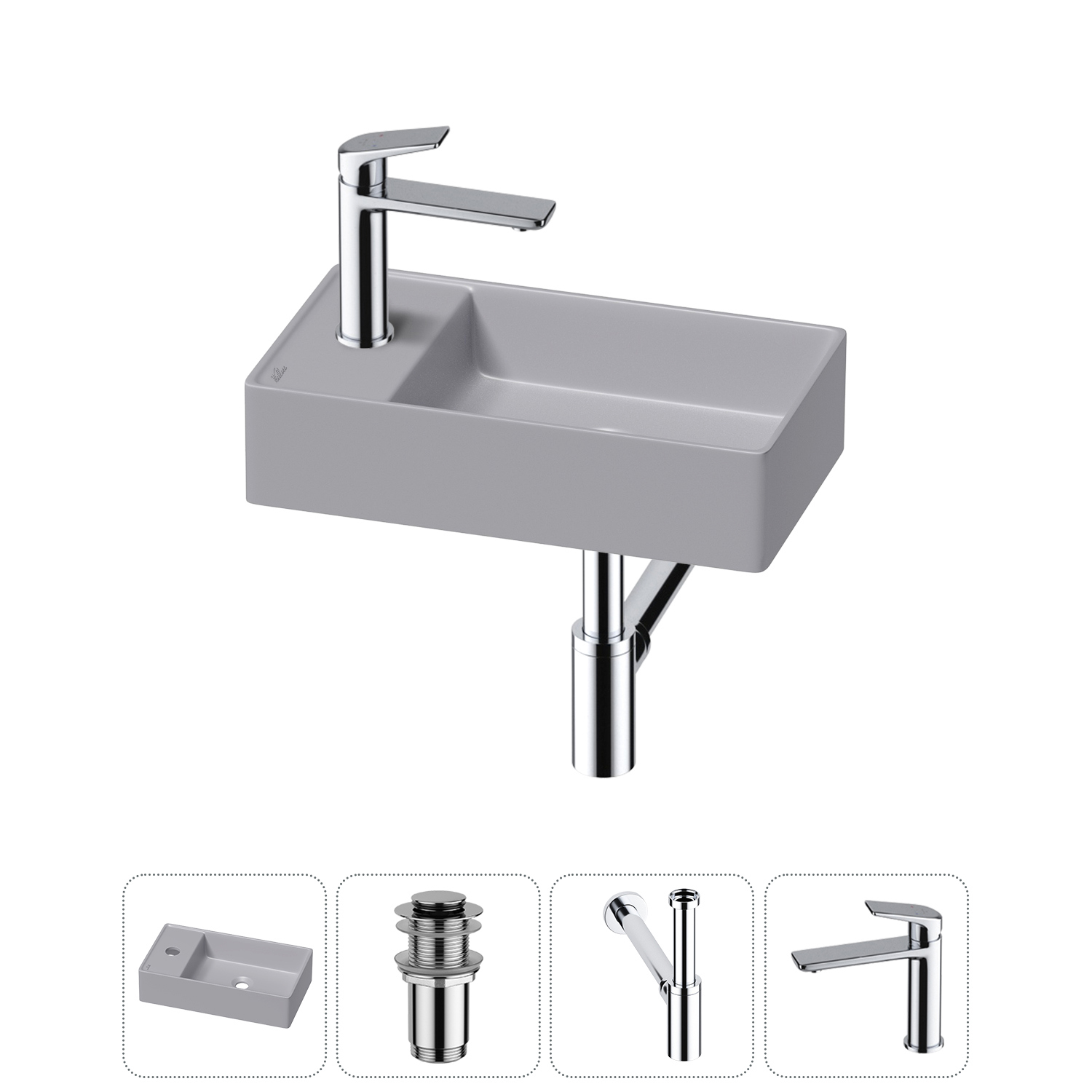 Изображение товара Раковина мини Wellsee WC Area 41см с донный клапаном сифоном и смесителем 20213840R