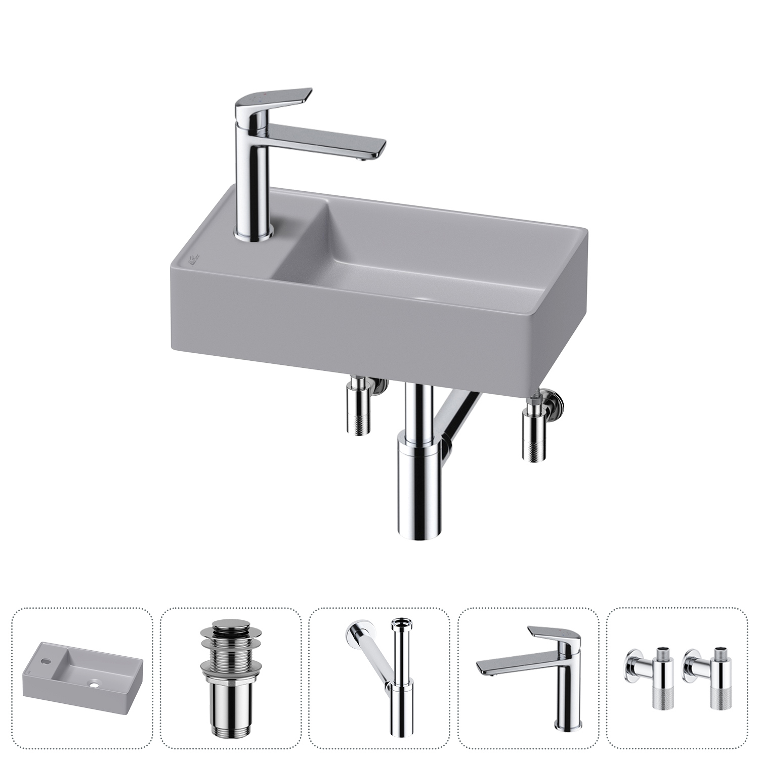 Изображение товара Мини раковина Wellsee WC Area 41 см с донным клапаном, сифоном и смесителем