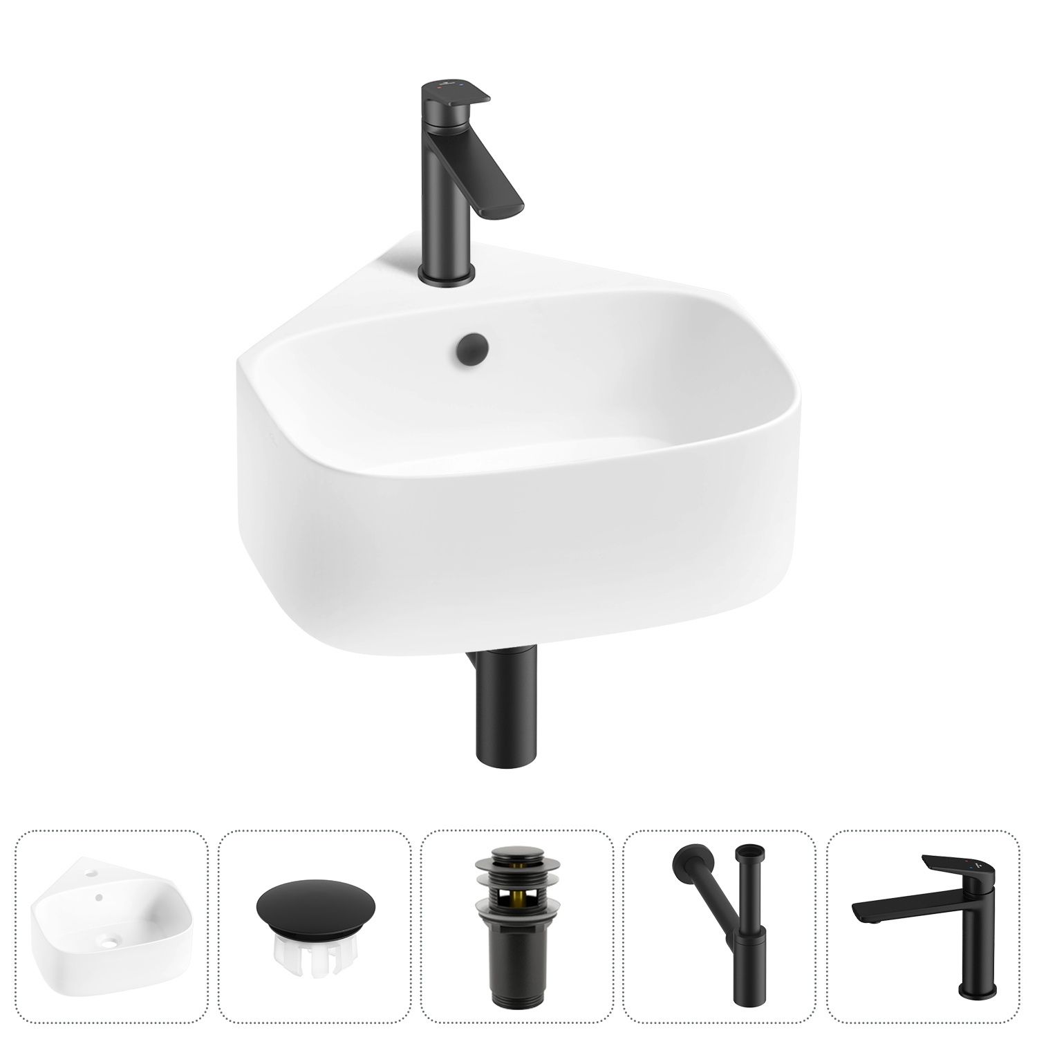 Изображение товара Раковина мини подвесная Wellsee WC Area 39см комплект 5 в 1 20217132R