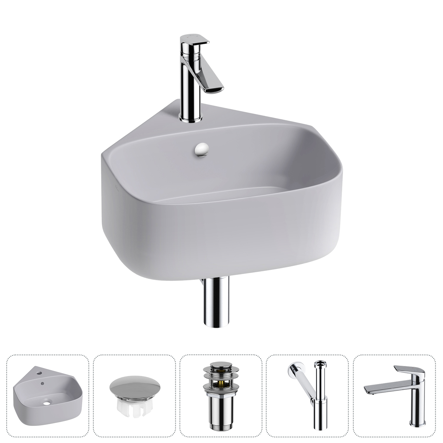 Изображение товара Раковина мини подвесная Wellsee WC Area 39см комплект 5 в 1 20217137R