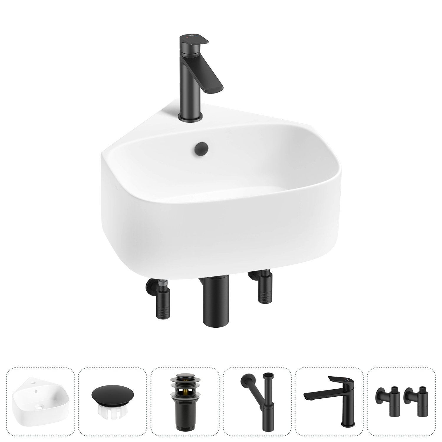 Изображение товара Раковина мини подвесная Wellsee WC Area 39см комплект 6 в 1 20217191R