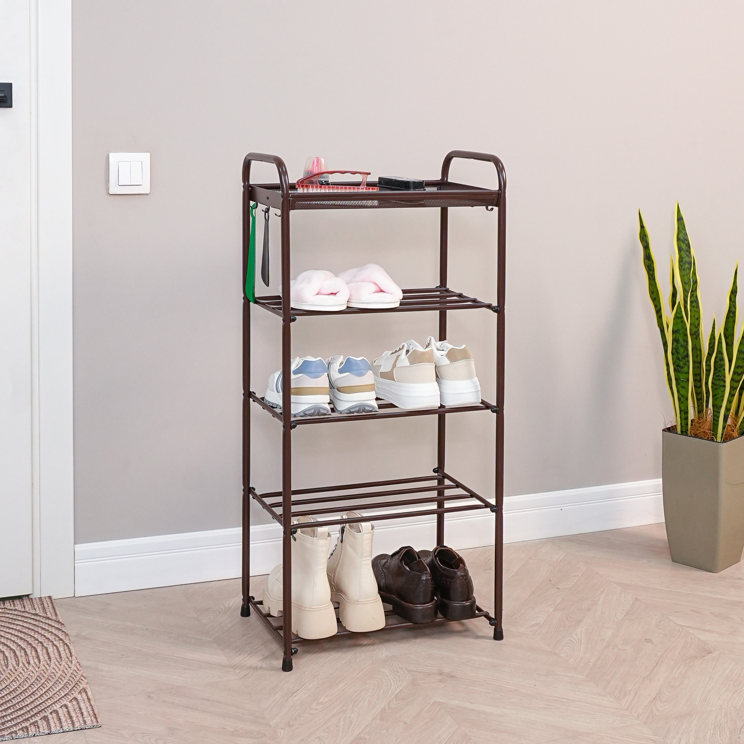 Изображение товара Обувница ЗМИ Альфа 15 металлическая 4 полки, коричневая