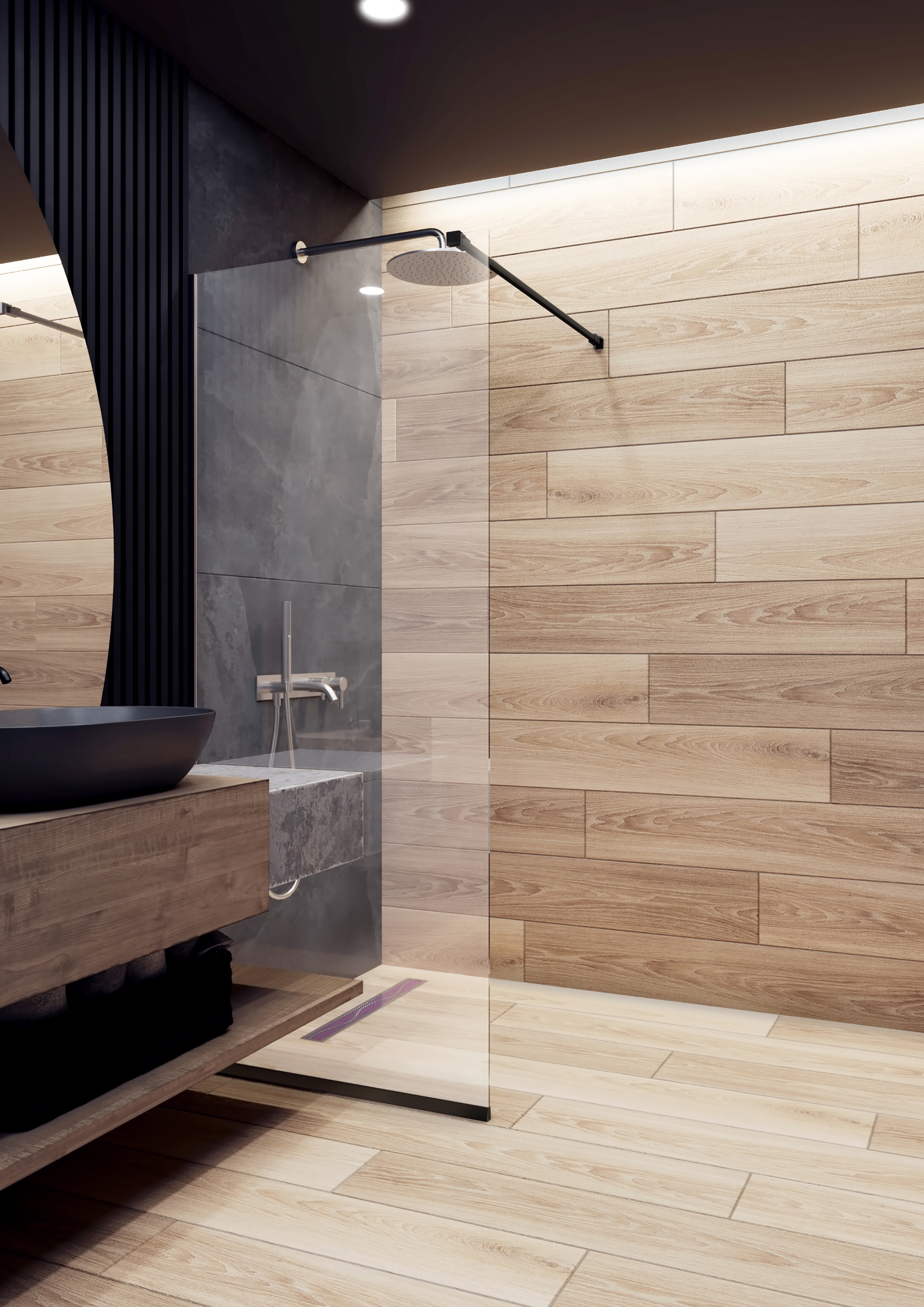 Изображение товара Душевая перегородка Русак Комфорт 100x190см черный профиль стекло 8 мм