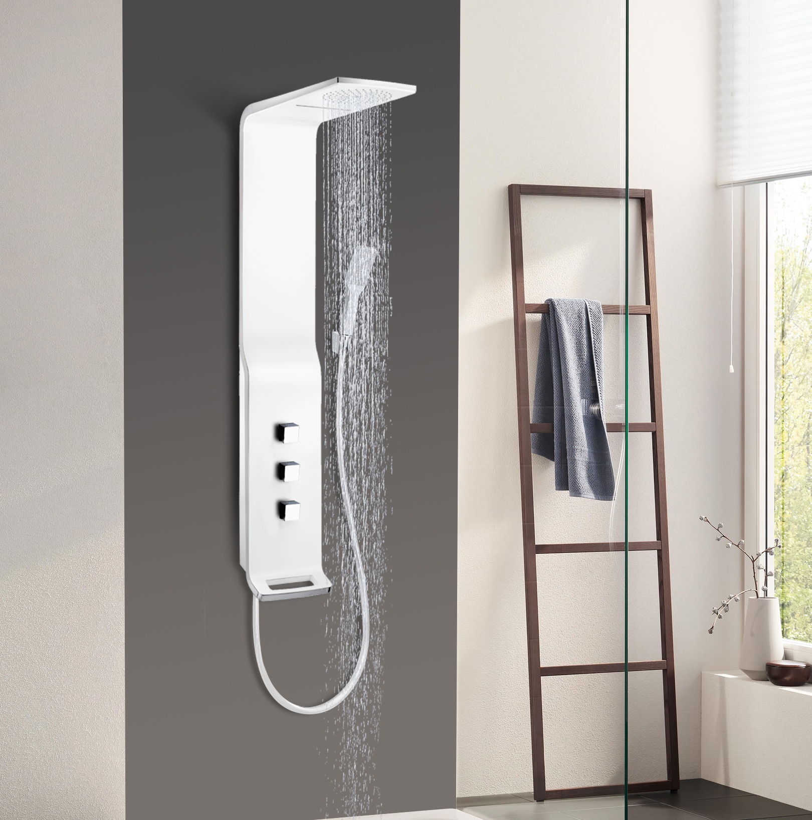 Изображение товара Душевая панель Ceruttispa Sella CT8988 белая с гидромассажем и каскадным душем