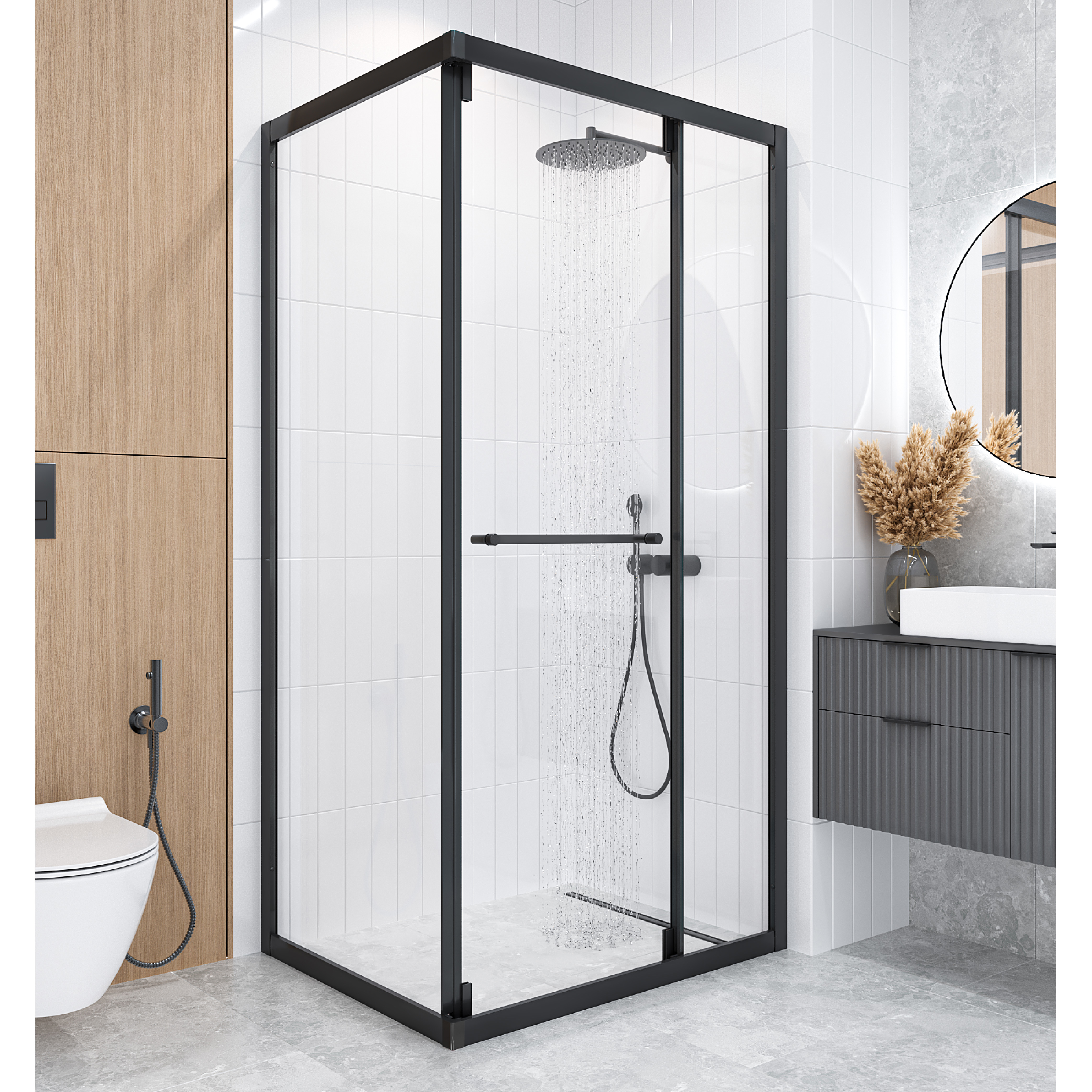 Изображение товара Душевой уголок Ulitka Joy 74104593 прямоугольный 100x80 см черный профиль стекло 6 мм Россия