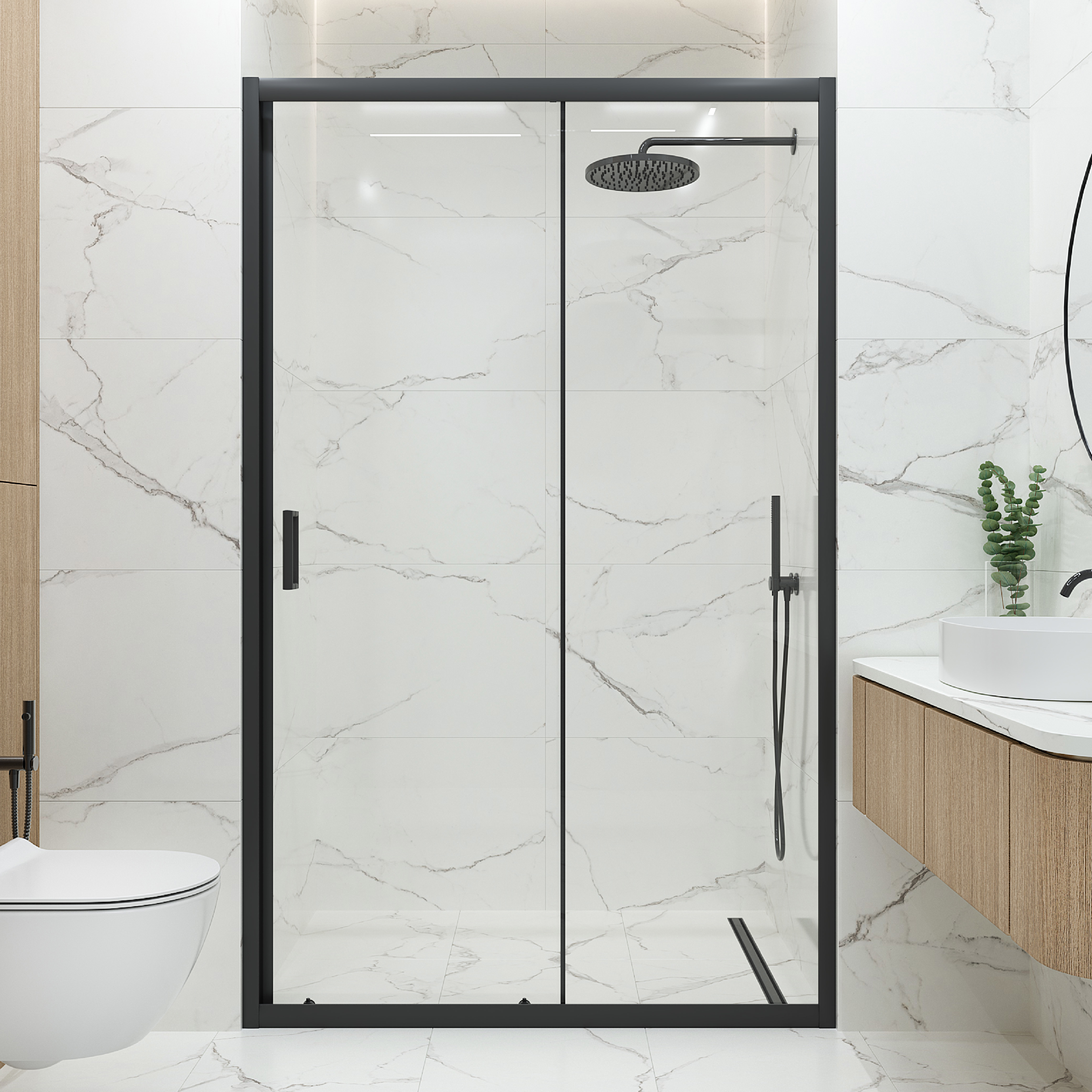 Изображение товара Душевая дверь Ulitka Joy 120×200 см в нишу, черный профиль, 6 мм стекло