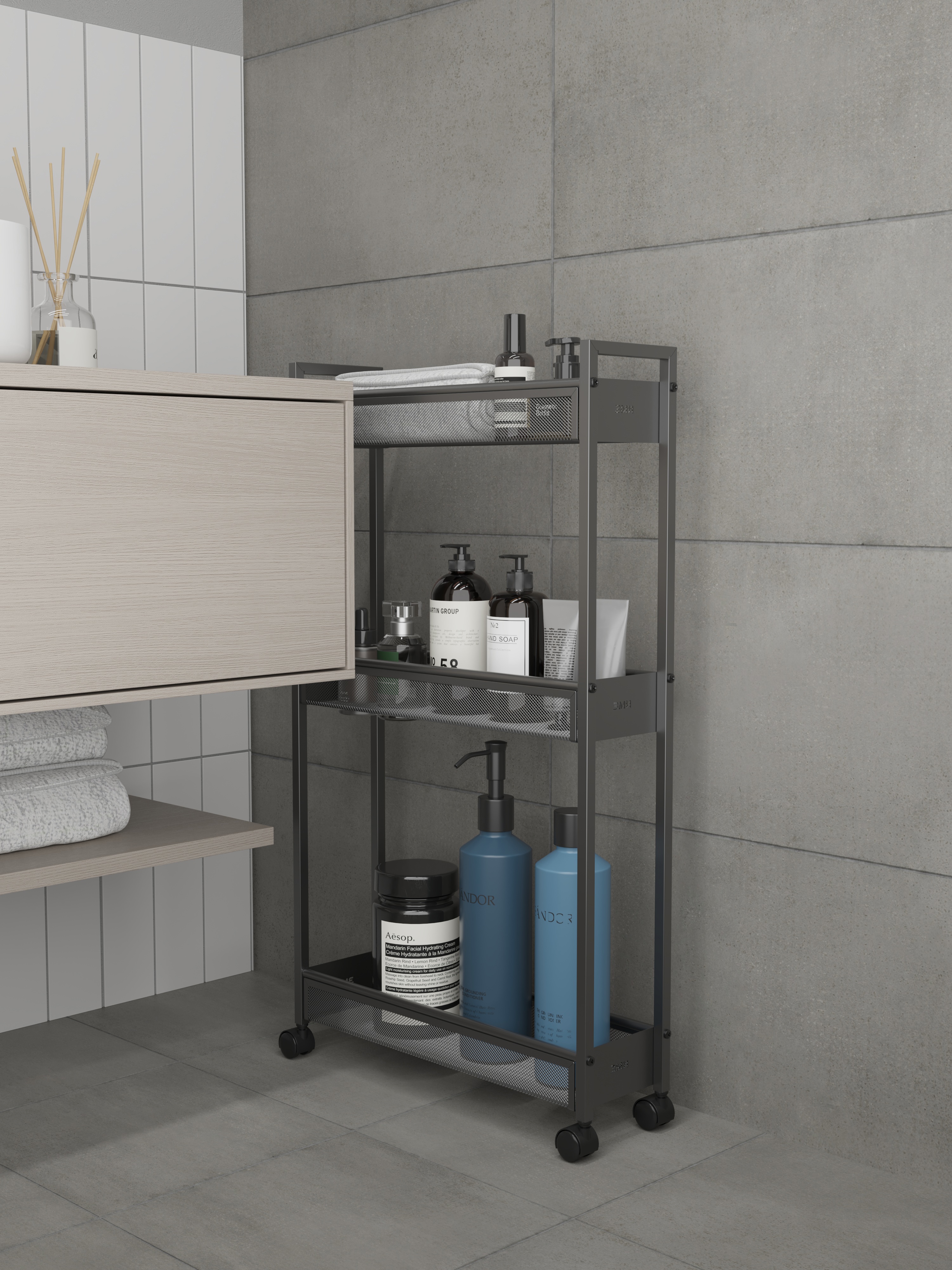 Изображение товара Стеллаж металлический Зми Вишера 44x79x13.5 см графит с колесиками