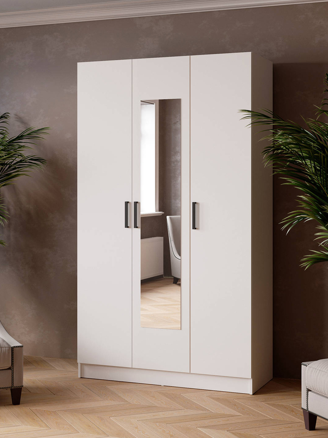 Изображение товара Шкаф распашной Micon Ларс 3 дверцы белый с тиснением 120x210 см, современный дизайн