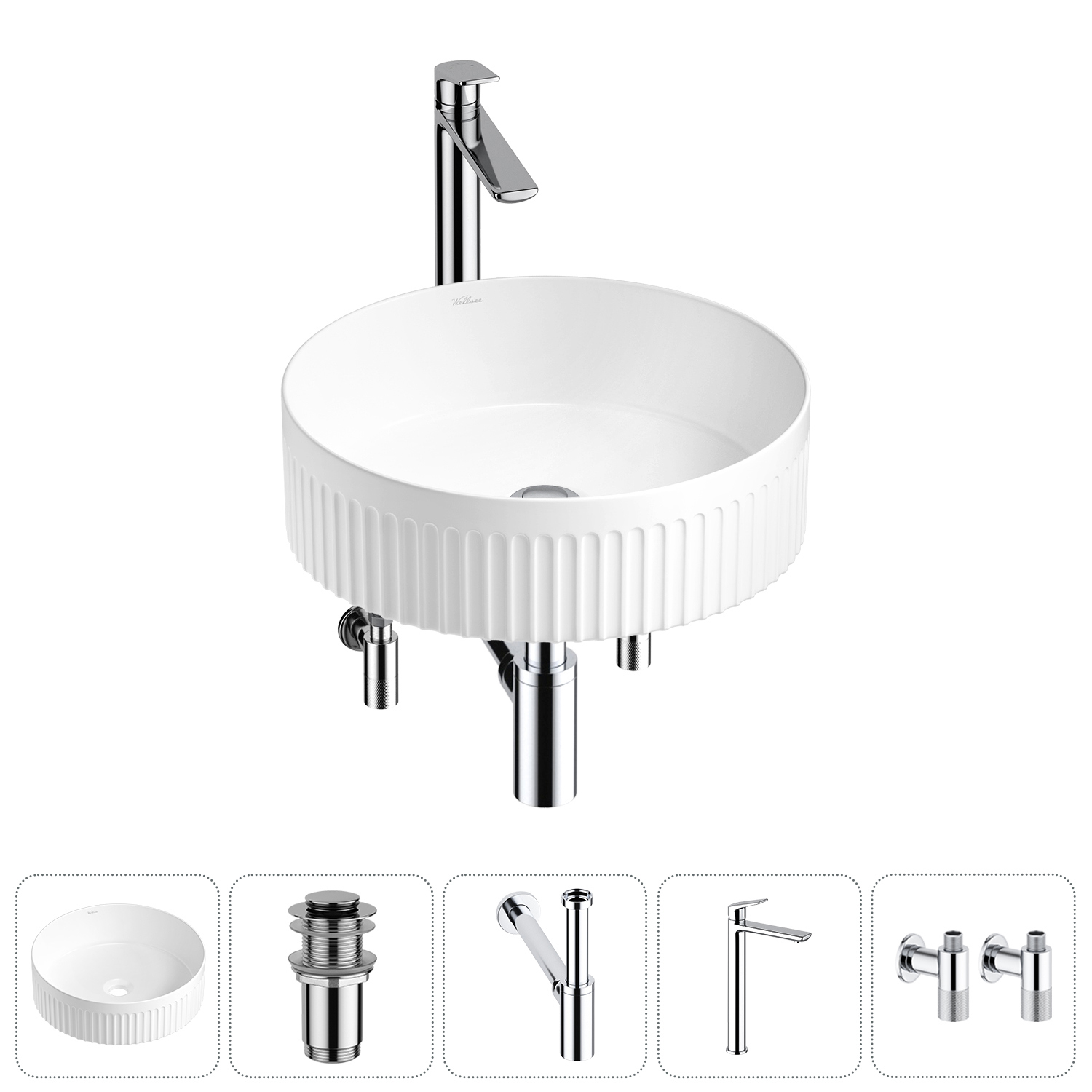 Изображение товара Раковина Wellsee festive fox 2.0 40x40 см комплект 5 в 1 для ванной