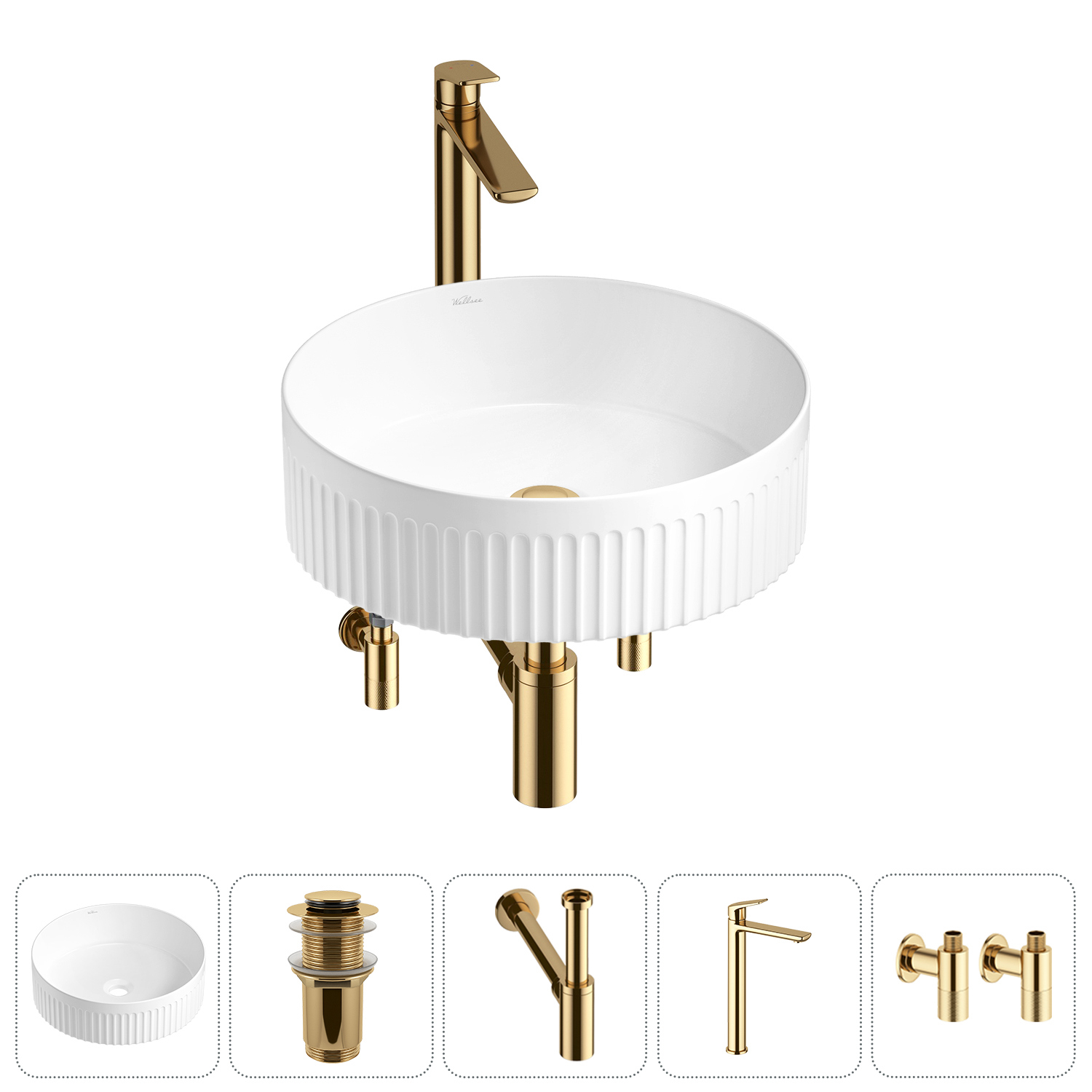 Изображение товара Раковина Wellsee Festive Fox 2.0 40 см 5 в 1 с сифоном и смесителем