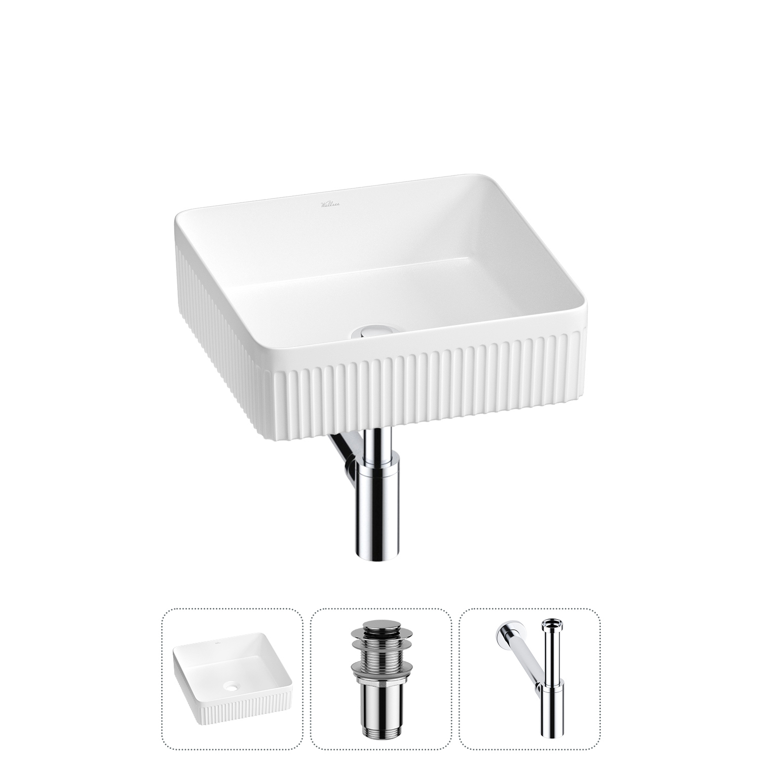 Изображение товара Раковина Wellsee festive fox 2.0 36 см 3 в 1 белая с сифоном и клапаном