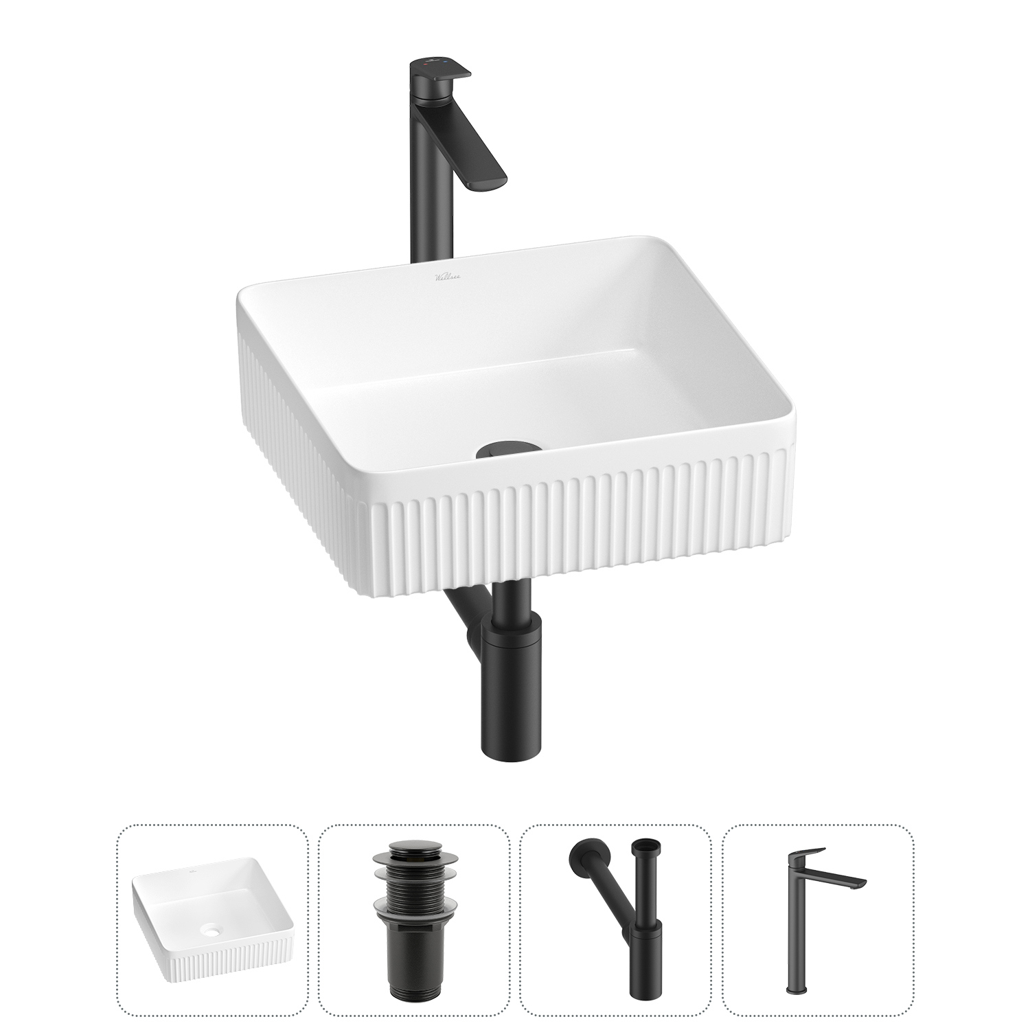 Изображение товара Раковина WELLSEE festive fox 2.0 36 см 4 в 1 с сифоном и смесителем белая