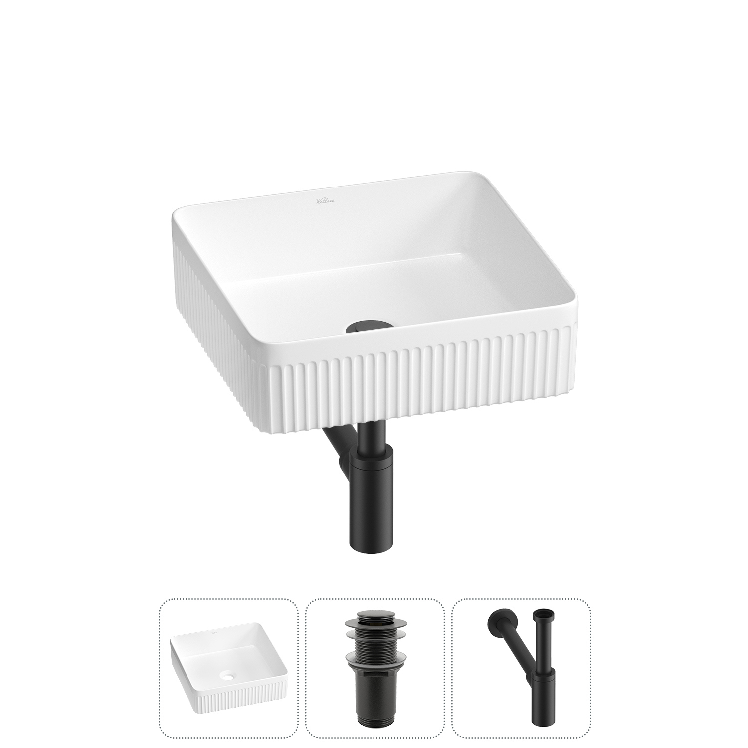 Изображение товара Раковина Wellsee festive fox 2.0 40x40 см с сифоном и донным клапаном