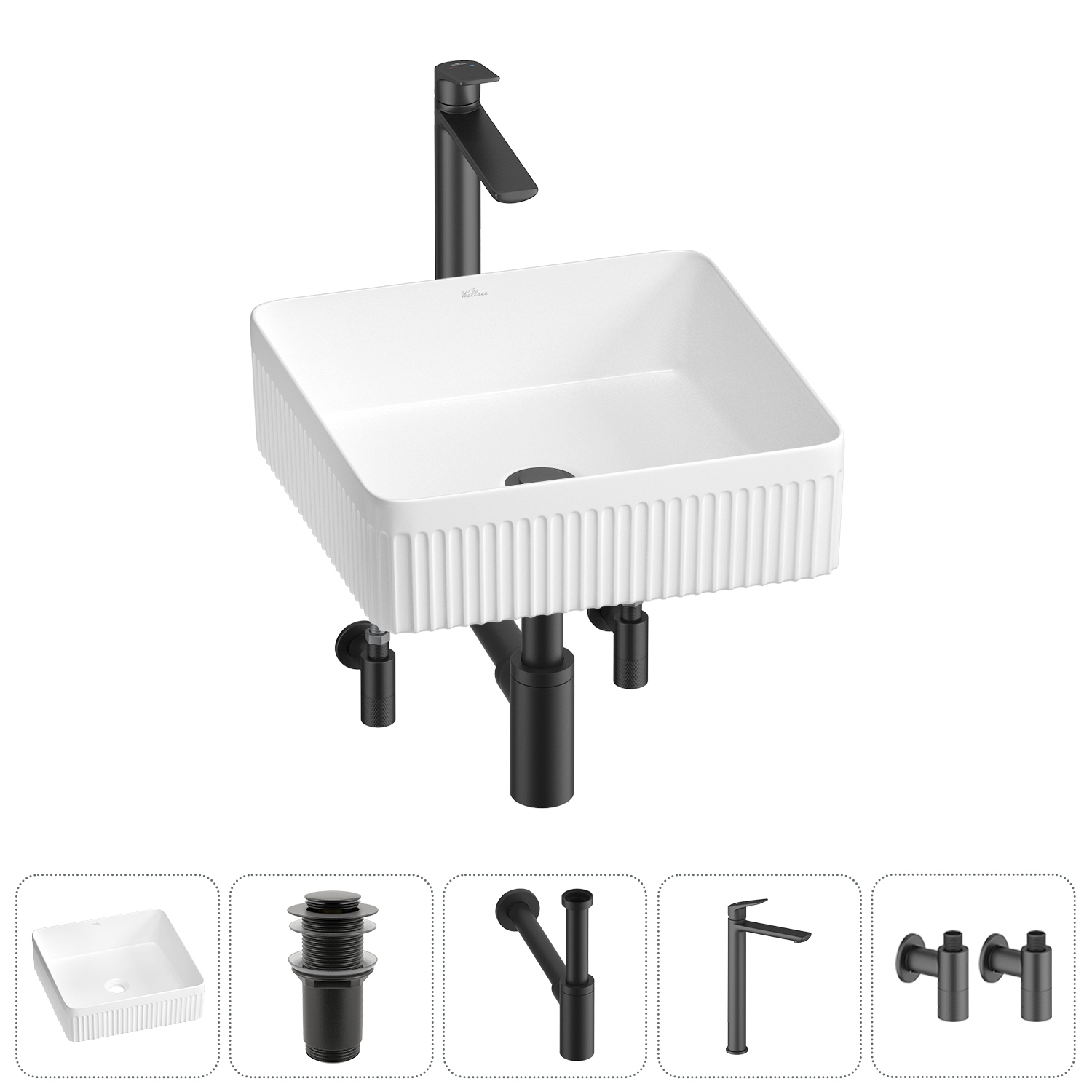 Изображение товара Раковина Wellsee festive fox 2.0 20213511R 40см цвет раковина 5 в 1: д/к, сифон, смеситель, вентили