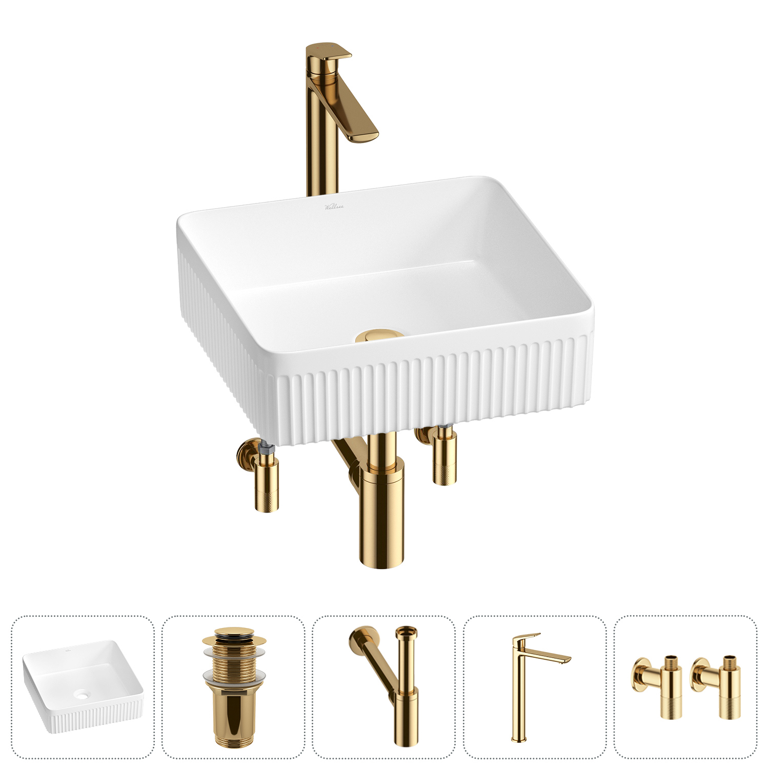 Изображение товара Раковина Wellsee Festive Fox 2.0 40см комплект 5 в 1 с сифоном и смесителем