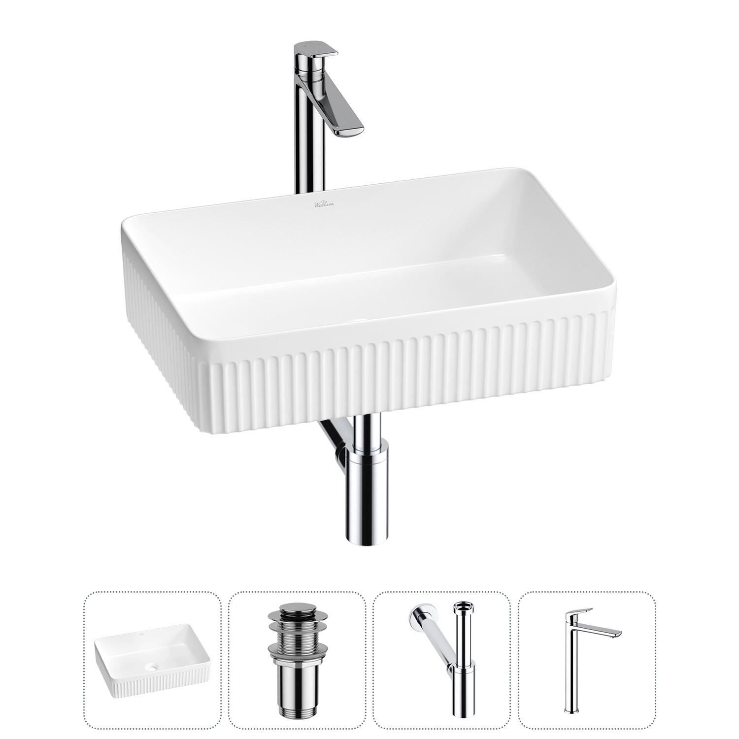 Изображение товара Раковина Wellsee festive fox 2.0 20213522R с сифоном и смесителем