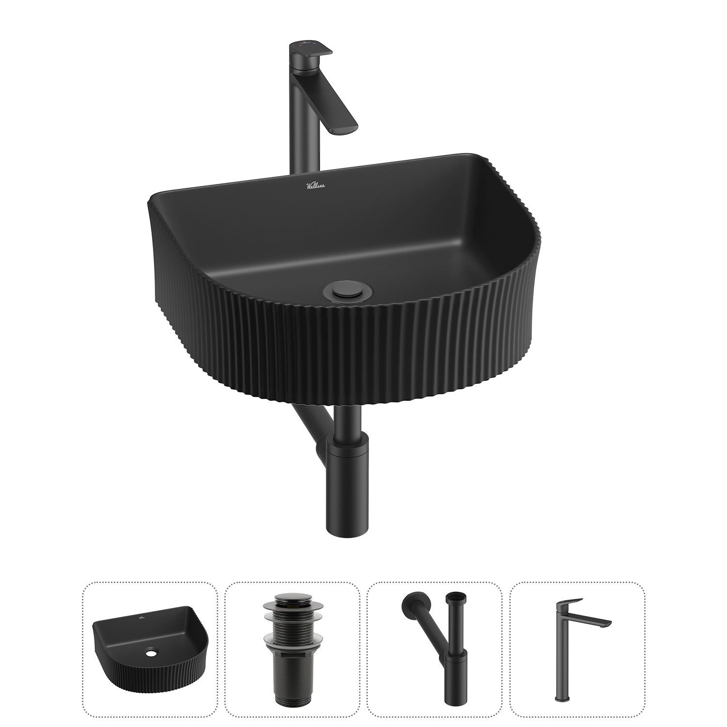 Изображение товара Раковина Wellsee Festive Fox 20213649R 40см матовая черная комплект 4 в 1