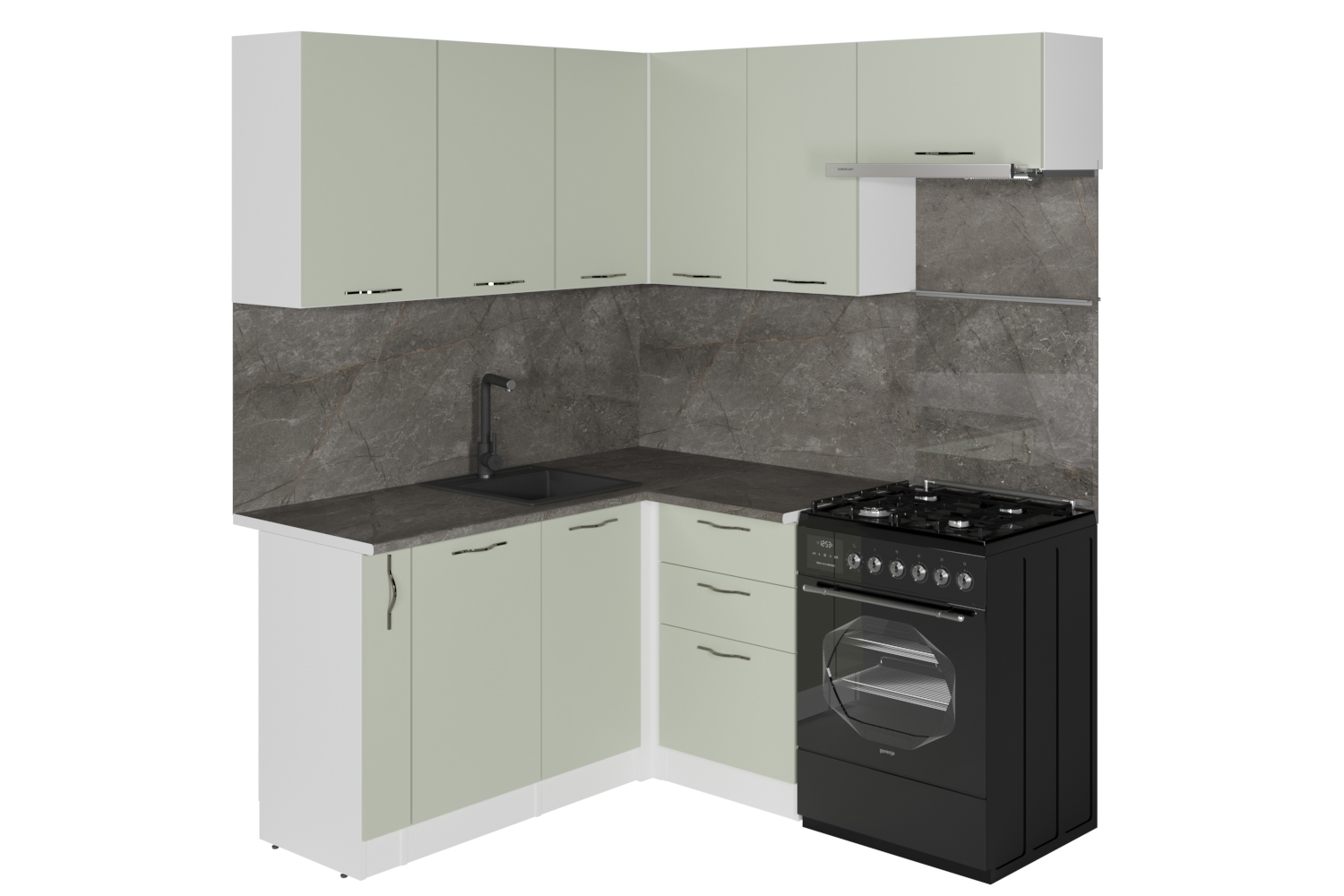 Изображение товара Кухонный гарнитур Мега прайм/Флора из ЛДСП серо-зеленый 1600х1700 см Россия