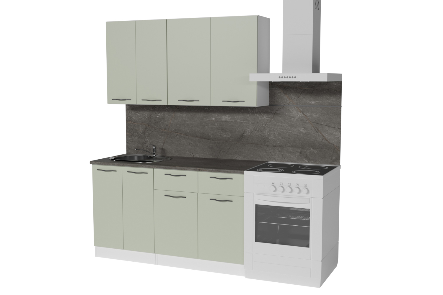 Изображение товара Кухонный гарнитур Медиум Флора из ЛДСП в цвете серо-зеленый 140x217 см