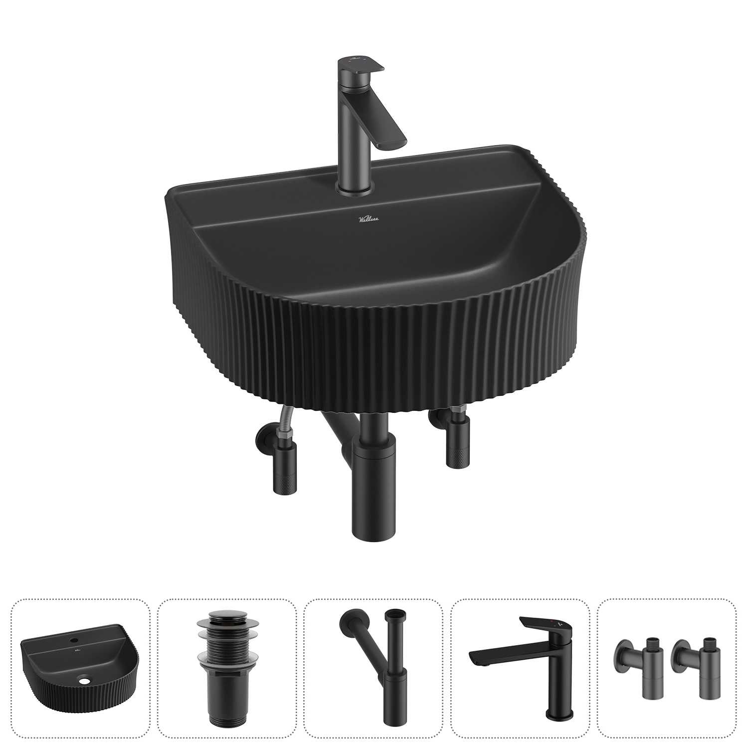 Изображение товара Раковина Wellsee festive fox 20213676R 40см черный комплект 5 в 1