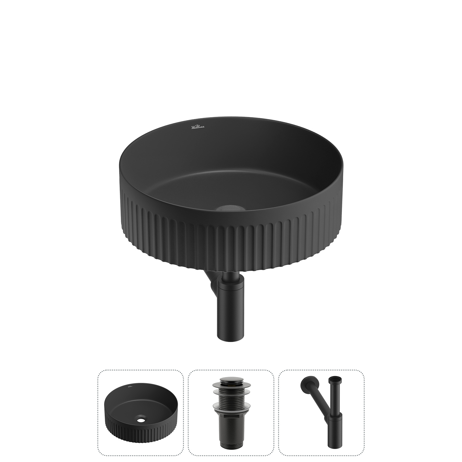 Изображение товара Раковина Wellsee Festive Fox 2.0 40см черная матовая с сифоном и клапаном