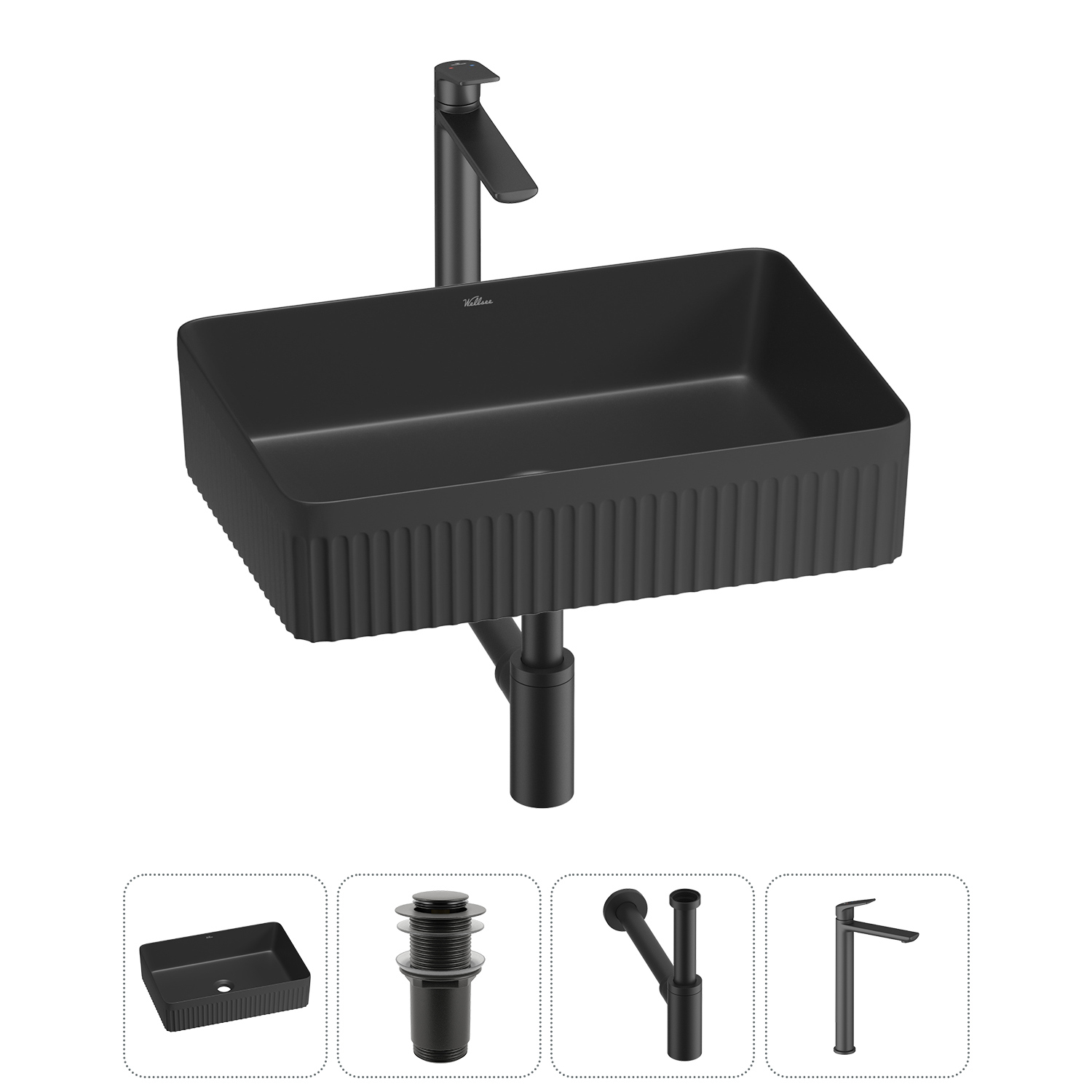 Изображение товара Раковина Wellsee Festive Fox 2.0 50см 4 в 1 матовая черная Польша