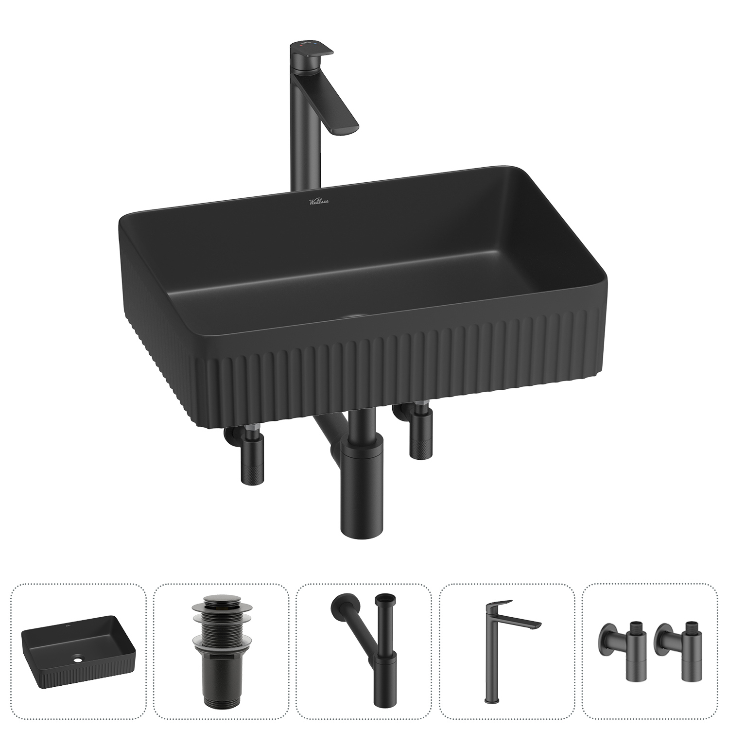 Изображение товара Раковина Wellsee Festive Fox 2.0 50х36 см черная матовая комплект для ванной