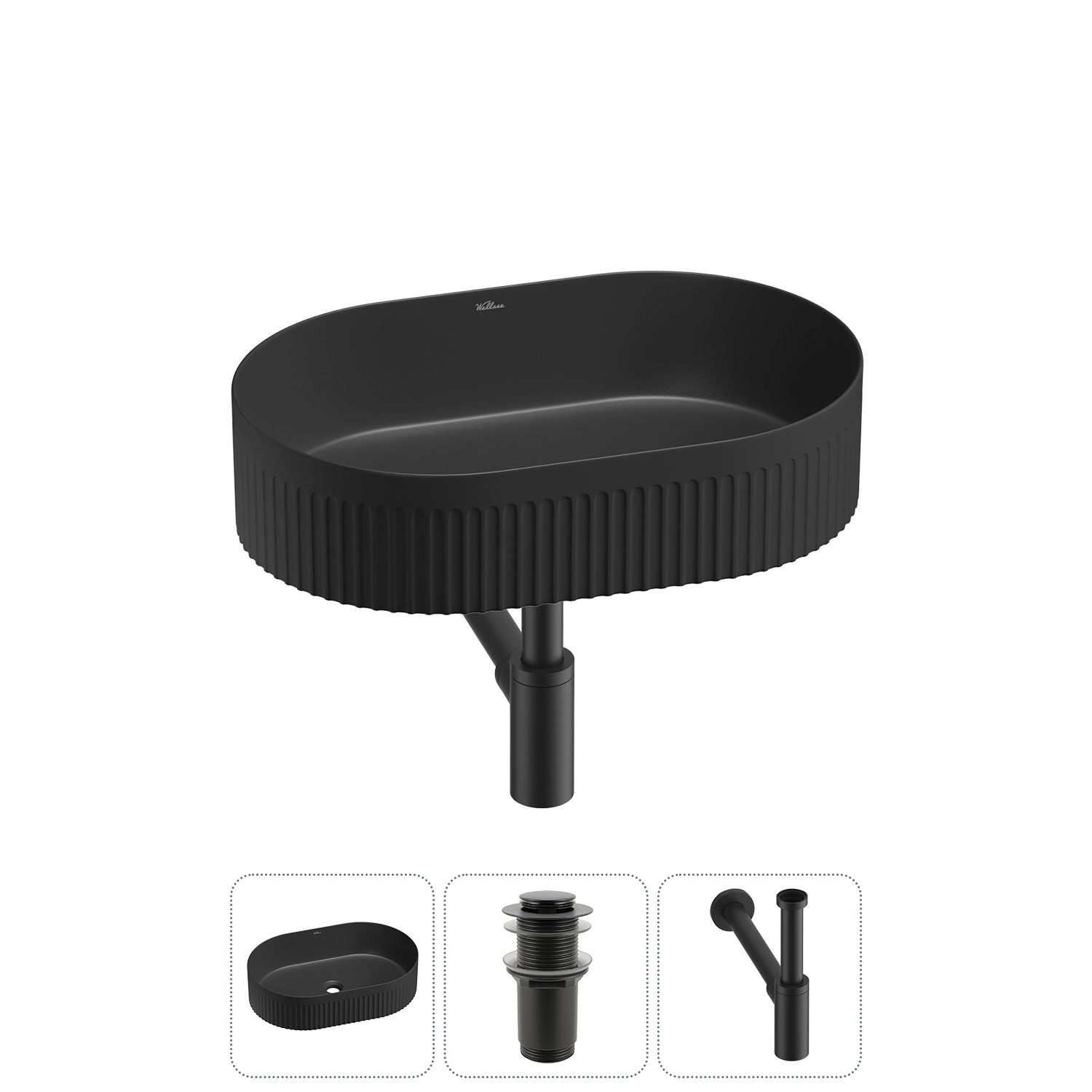 Изображение товара Раковина WELLSEE Festive Fox 2.0 50 см черная матовая с сифоном и клапаном