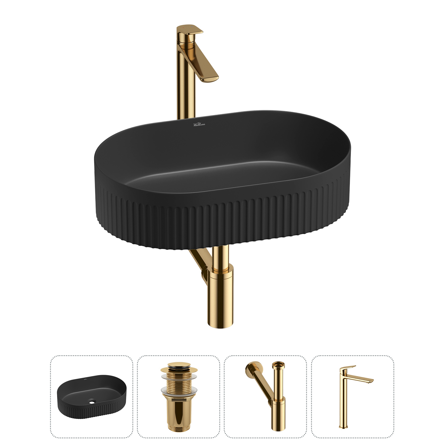 Изображение товара Раковина Wellsee Festive Fox 2.0 50 см с сифоном и смесителем черный