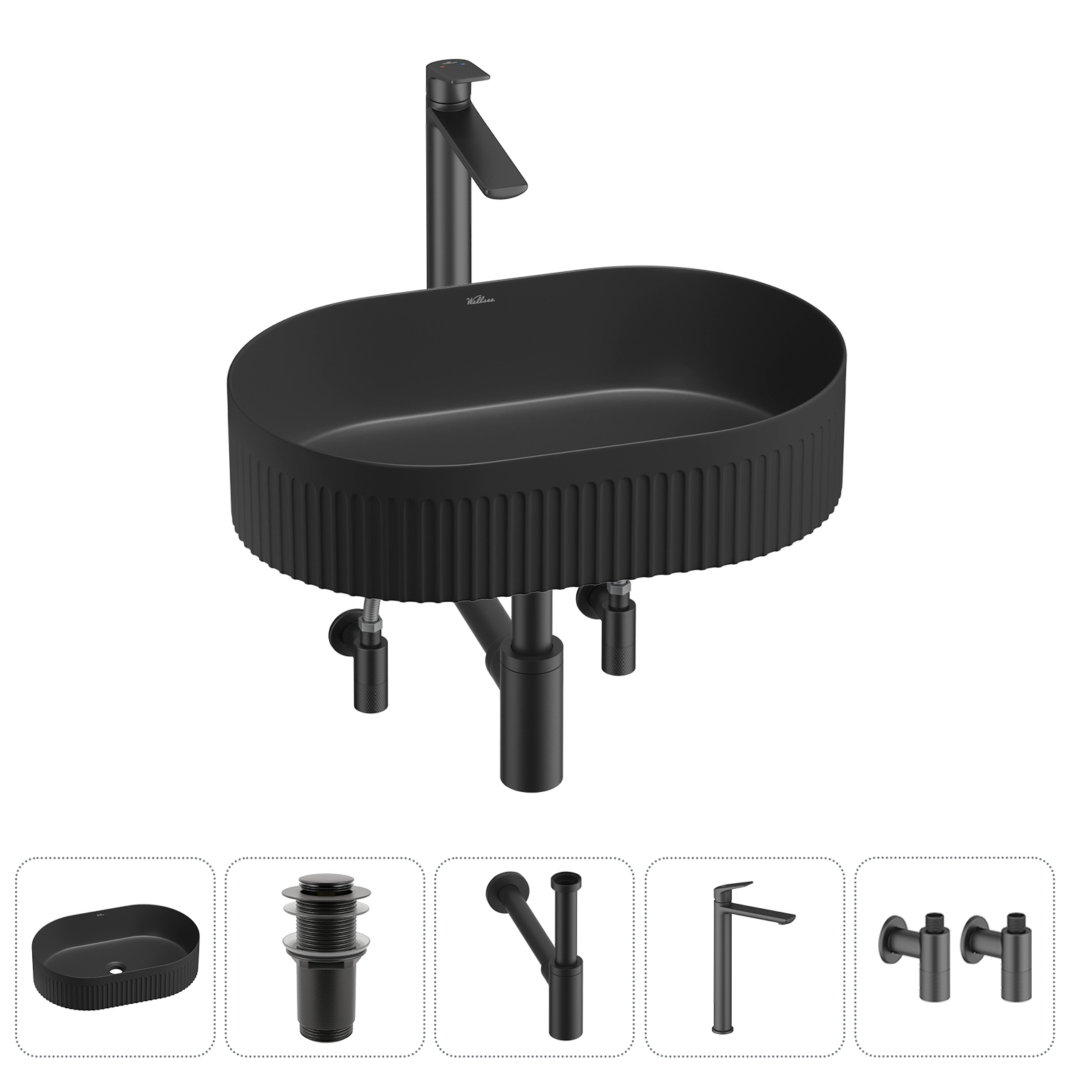 Изображение товара Раковина Wellsee Festive Fox 2.0 50 см черная набор 5 в 1