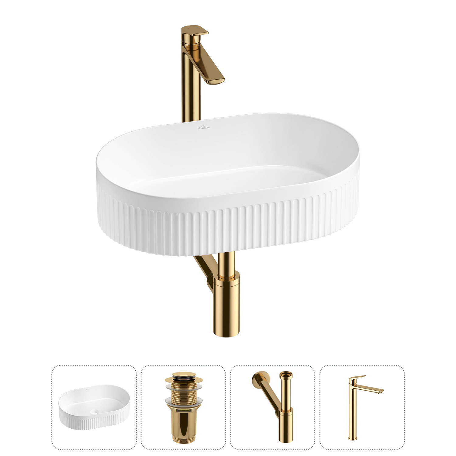 Изображение товара Раковина Wellsee Festive Fox 2.0 50 см комплект с сифоном и смесителем