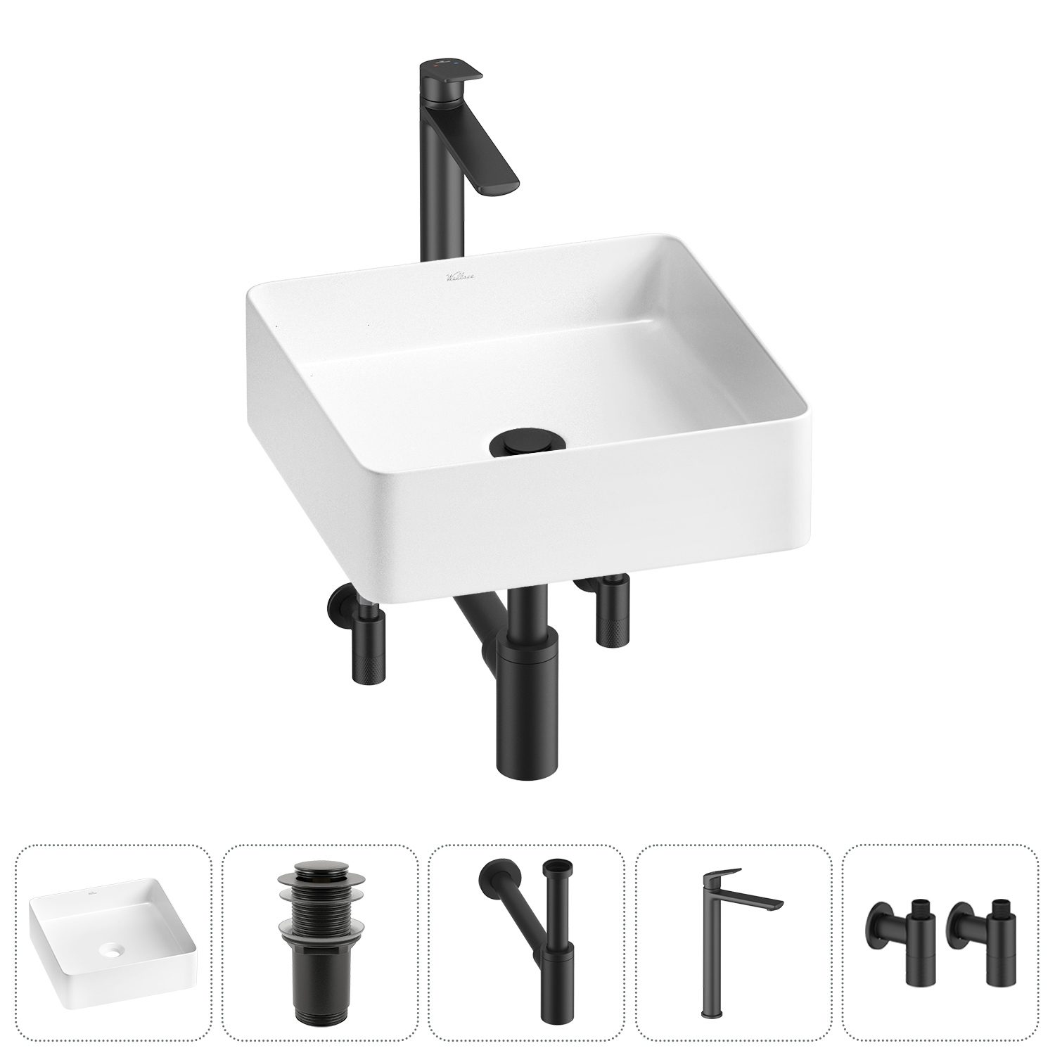 Изображение товара Раковина Wellsee freedom 2.0 30 см комплект 5 в 1 в белом цвете