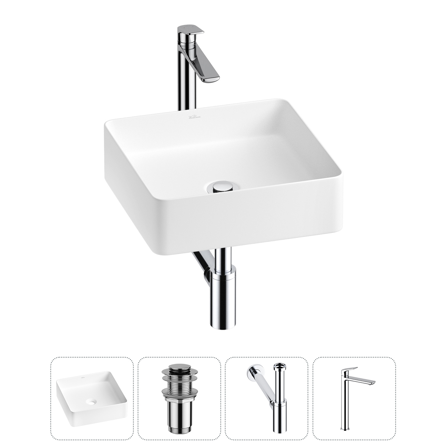 Изображение товара Раковина Wellsee freedom 2.0 30 см 4 в 1 с сифоном и смесителем из RefCeram