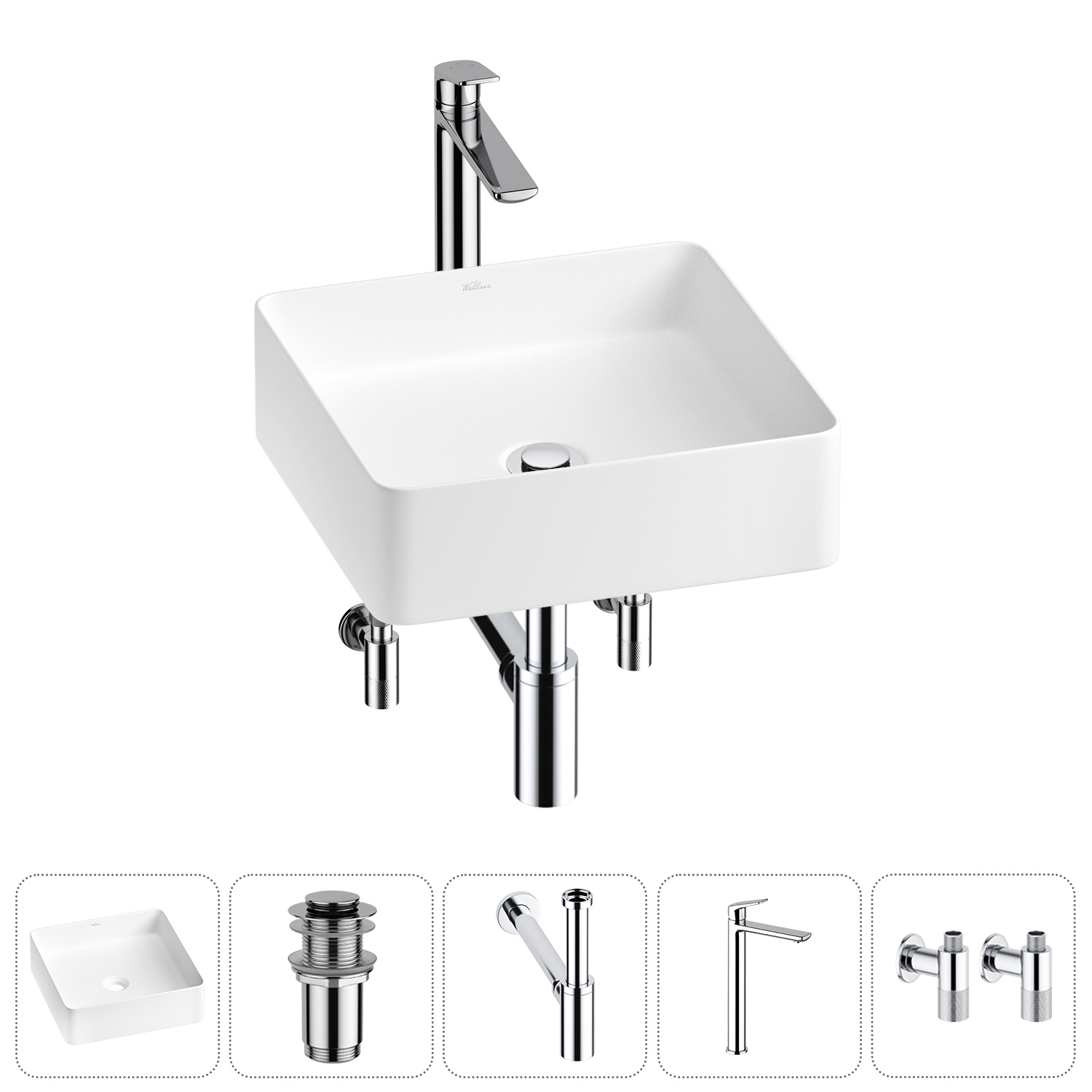 Изображение товара Раковина Wellsee freedom 2.0 20214387R 30 см квадратная белая с комплектом