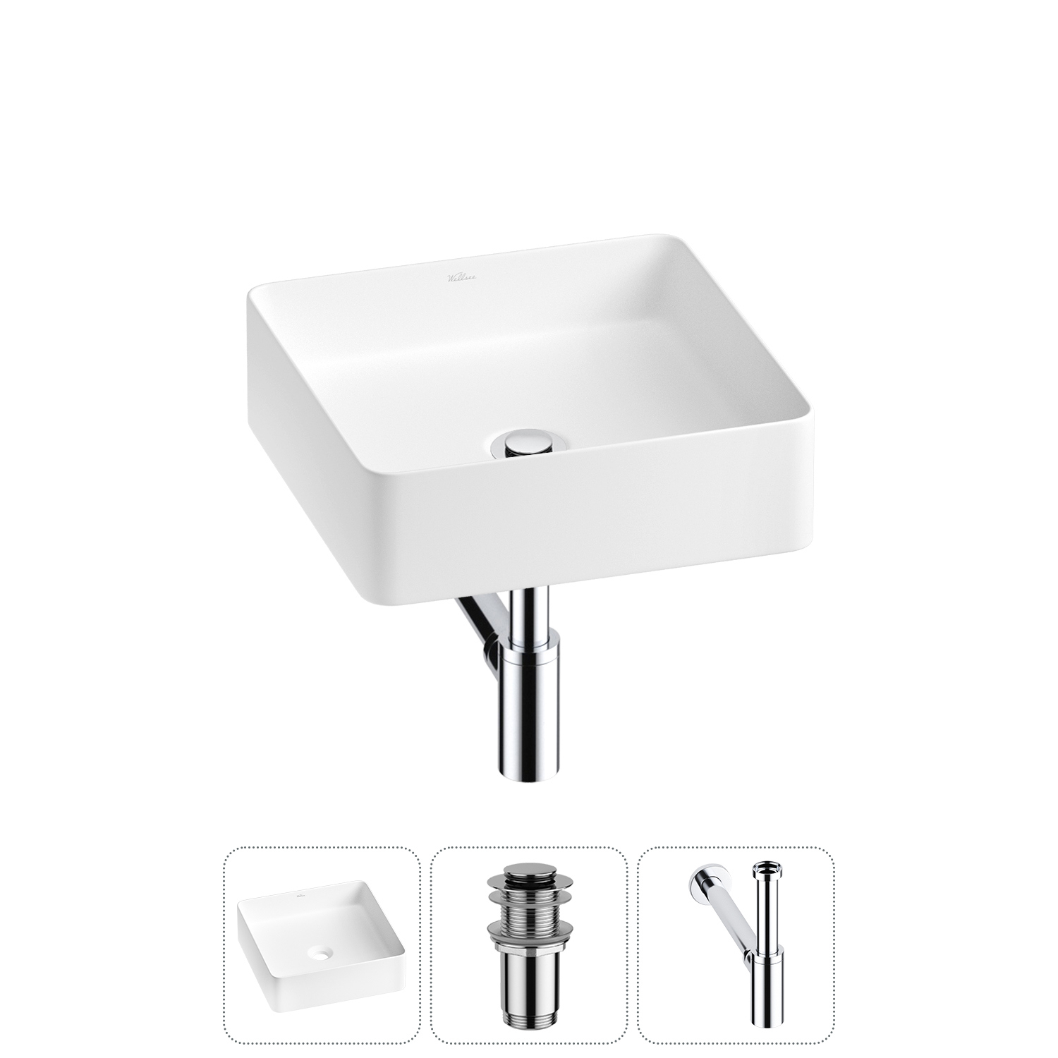 Изображение товара Раковина Wellsee Freedom 2.0 36х36 см из RefCeram с сифоном и донным клапаном