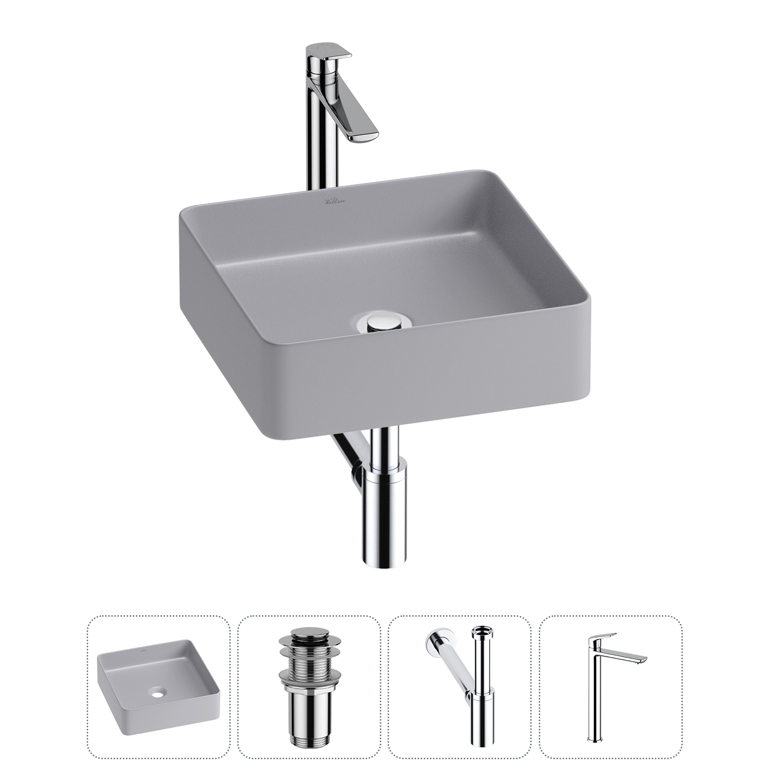 Изображение товара Раковина Wellsee freedom 2.0 30 см комплект смеситель сифон пластик