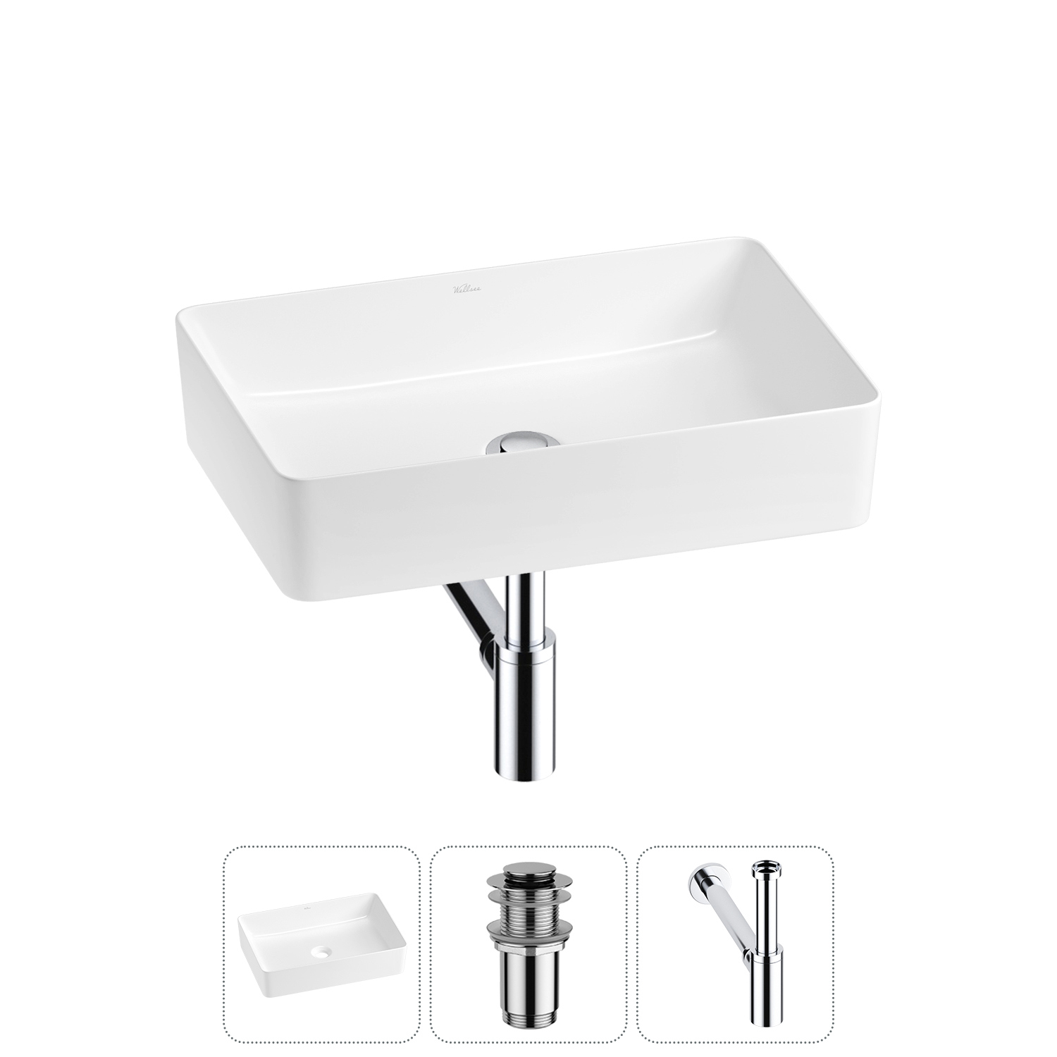 Изображение товара Раковина Wellsee freedom 2.0 20214443R 50см с сифоном и донным клапаном