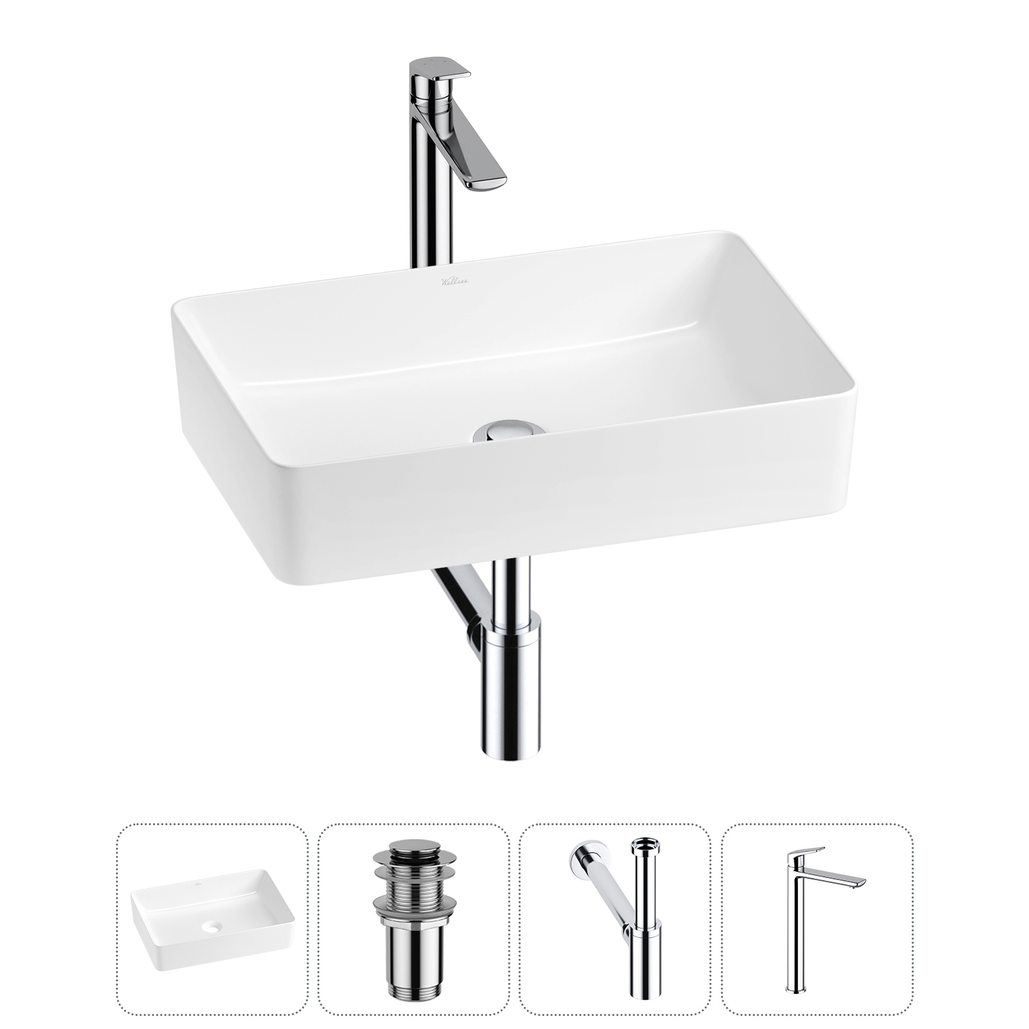 Изображение товара Раковина Wellsee freedom 2.0 20214447R 50см цвет раковина 4 в 1: д/к, сифон, смеситель