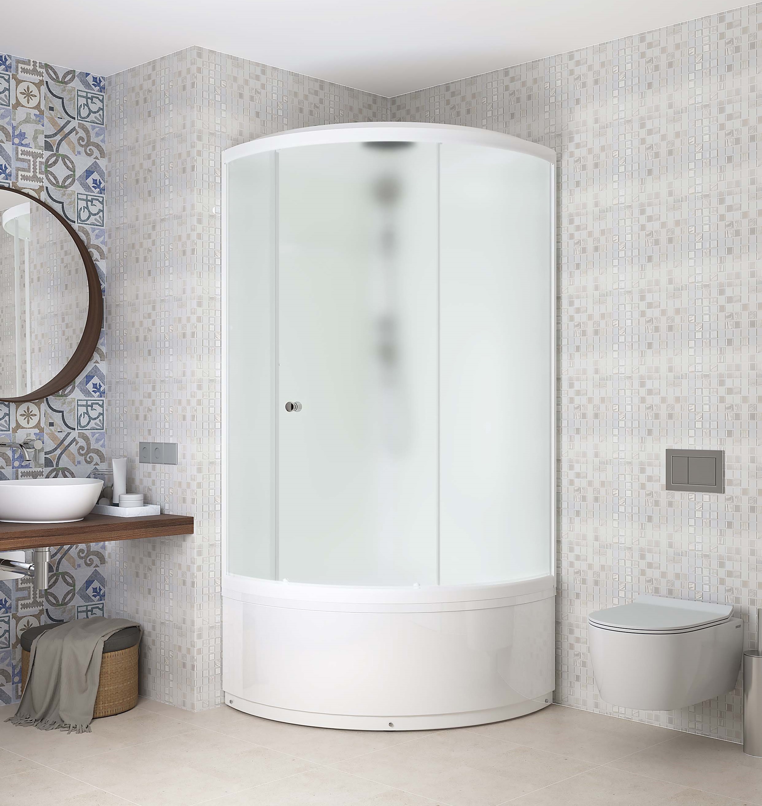 Изображение товара Душевая кабина Domani-Spa Simple 99 high 90x90x218 см с высоким поддоном белое матовое стекло
