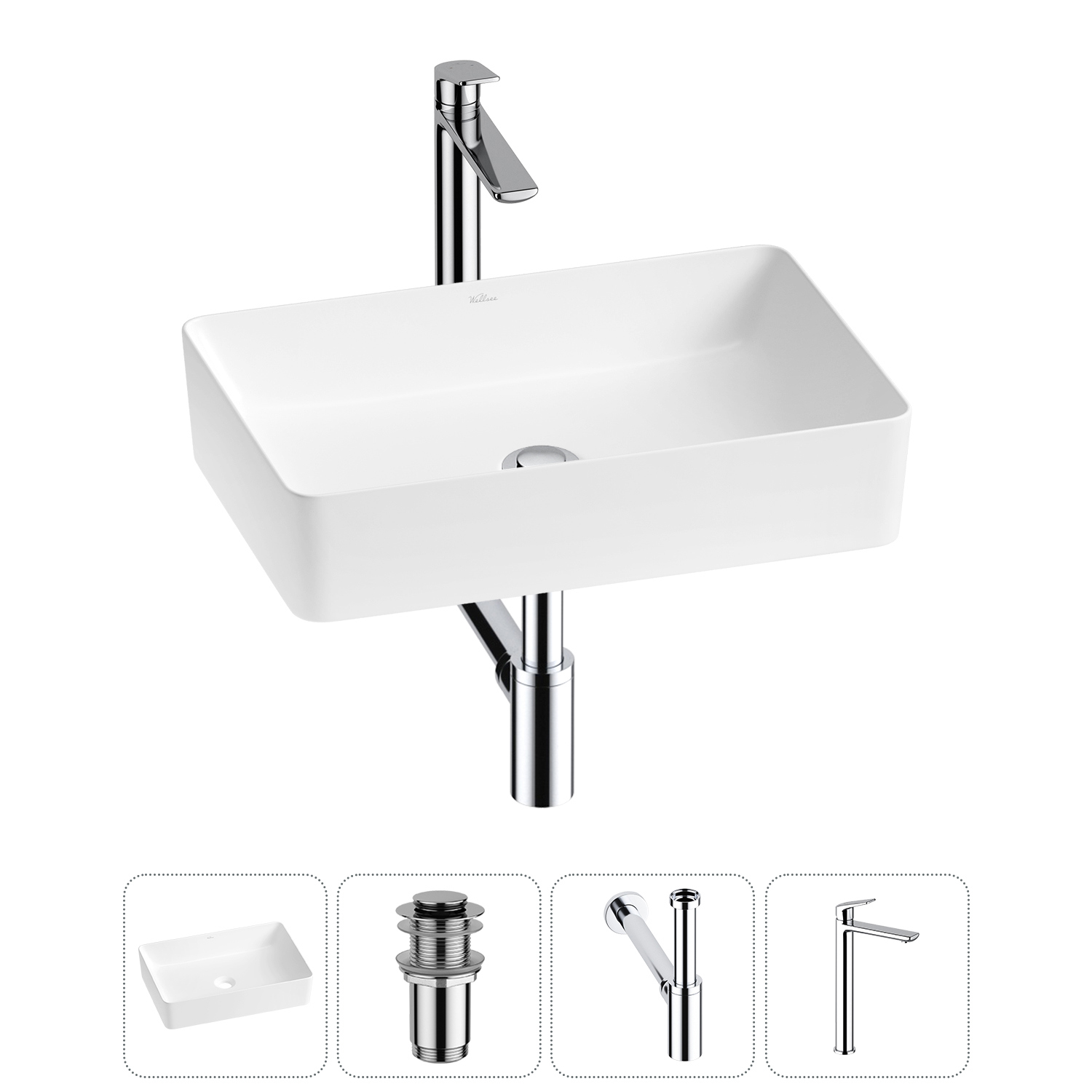 Изображение товара Раковина Wellsee Freedom 2.0 50см комплект с сифоном и смесителем белая