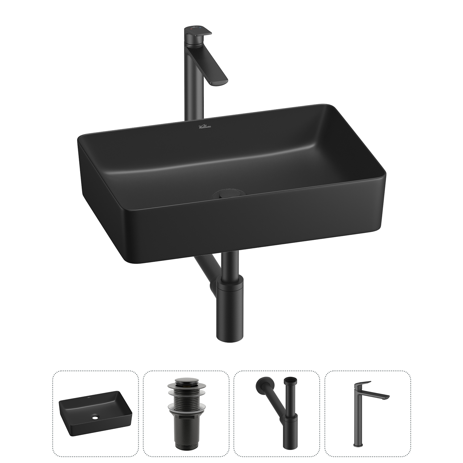Изображение товара Раковина Wellsee freedom 2.0 20214478R 50 см комплект д/к сифон смеситель черный