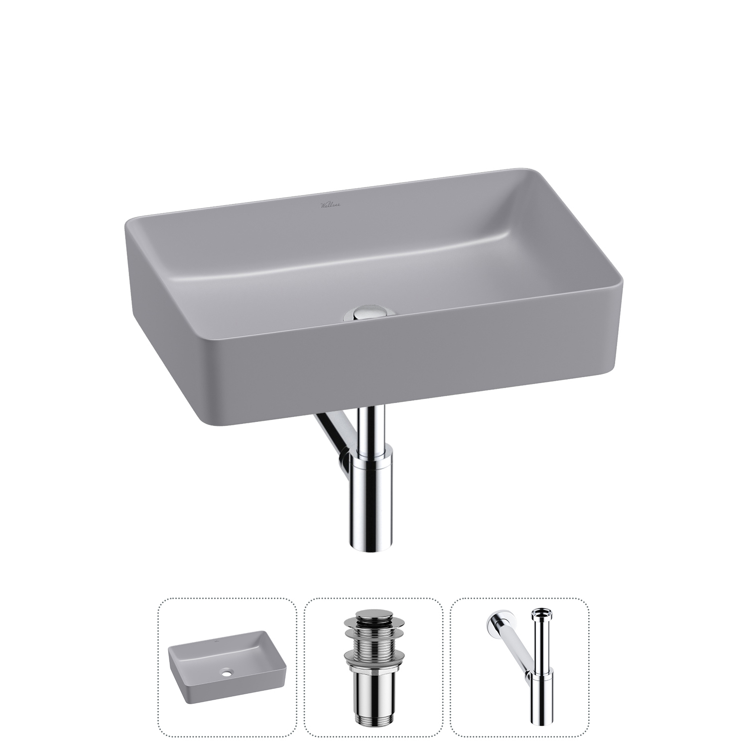 Изображение товара Раковина Wellsee Freedom 2.0 50 см с матовой поверхностью комплект 3 в 1