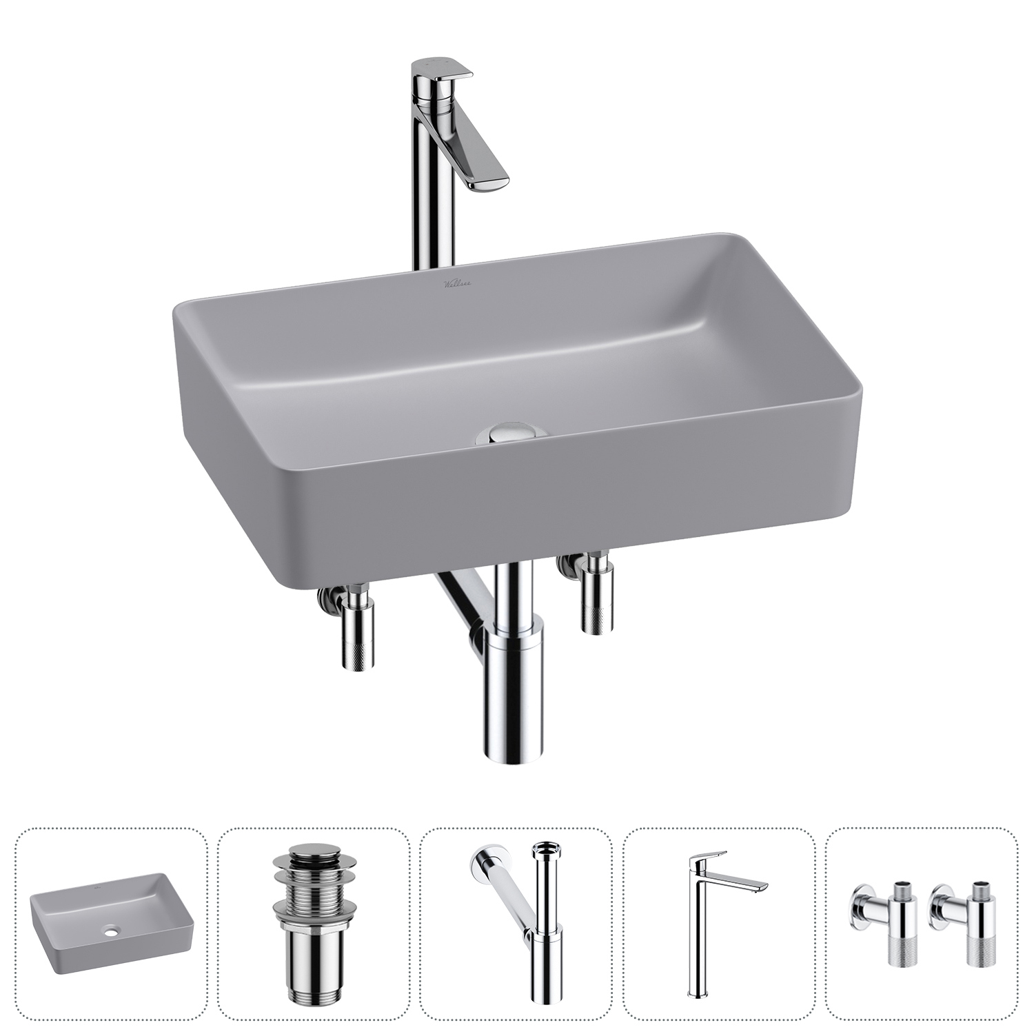 Изображение товара Раковина Wellsee freedom 2.0 20214486R 50см 5 в 1 сатиновый серый