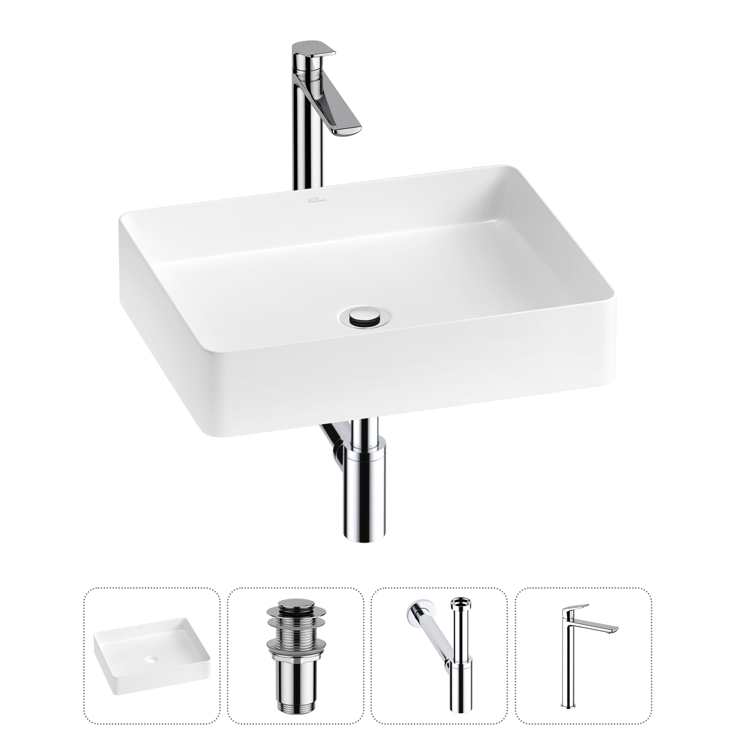 Изображение товара Раковина Wellsee Freedom 2.0 51см 4 в 1 с сифон и смесителем белая