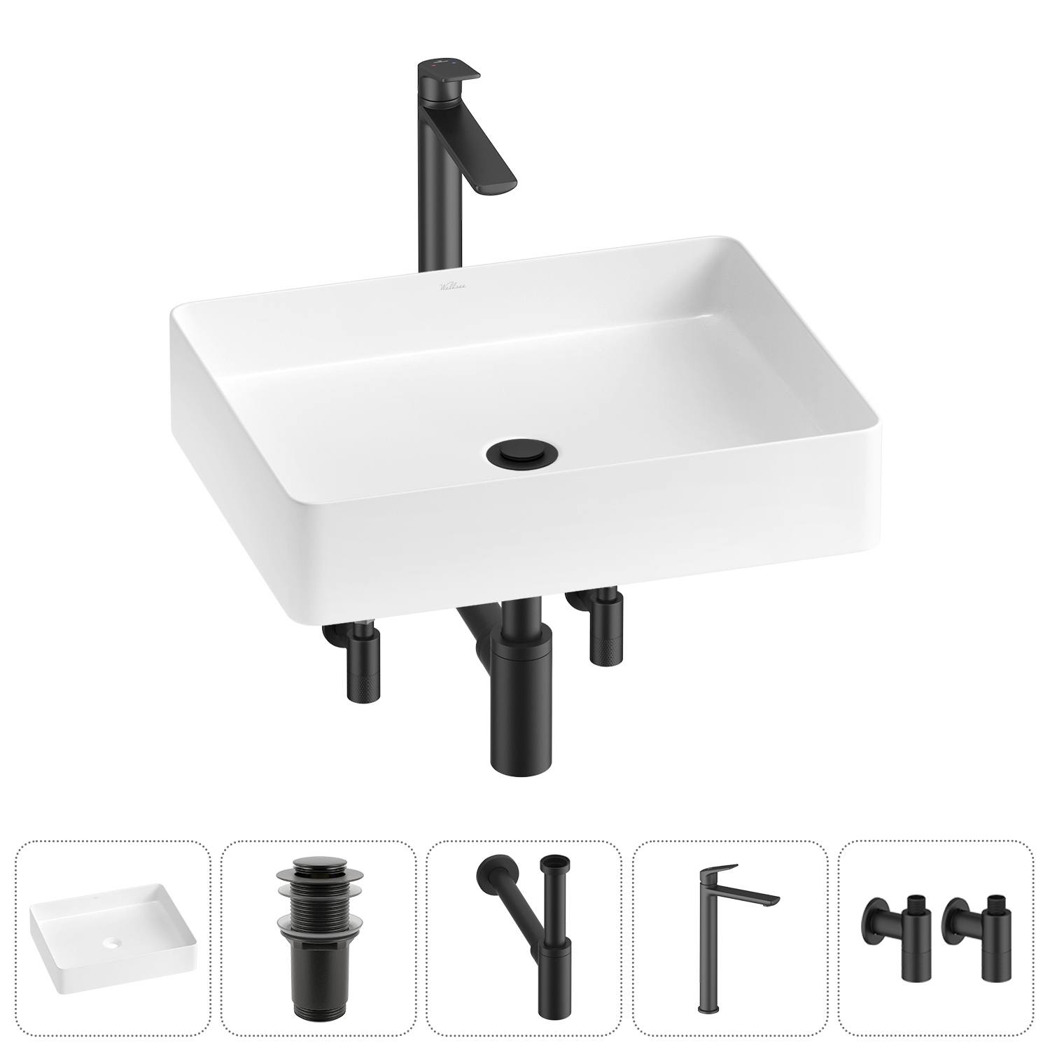 Изображение товара Раковина Wellsee Freedom 2.0 20214500R 51см дизайн 5 в 1 с сифоном и смесителем