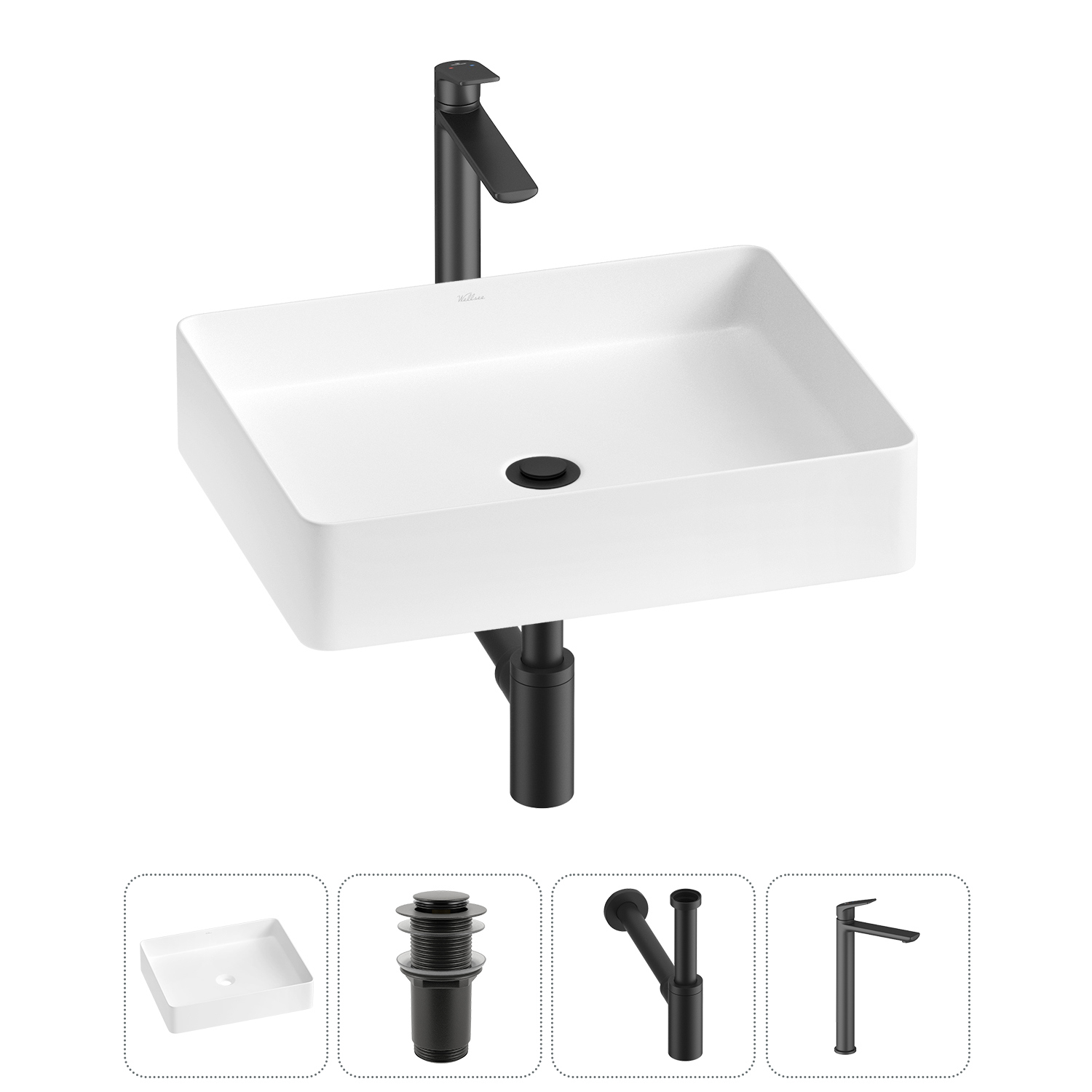 Изображение товара Раковина Wellsee freedom 2.0 51см с сифоном смесителем и донным клапаном комплект