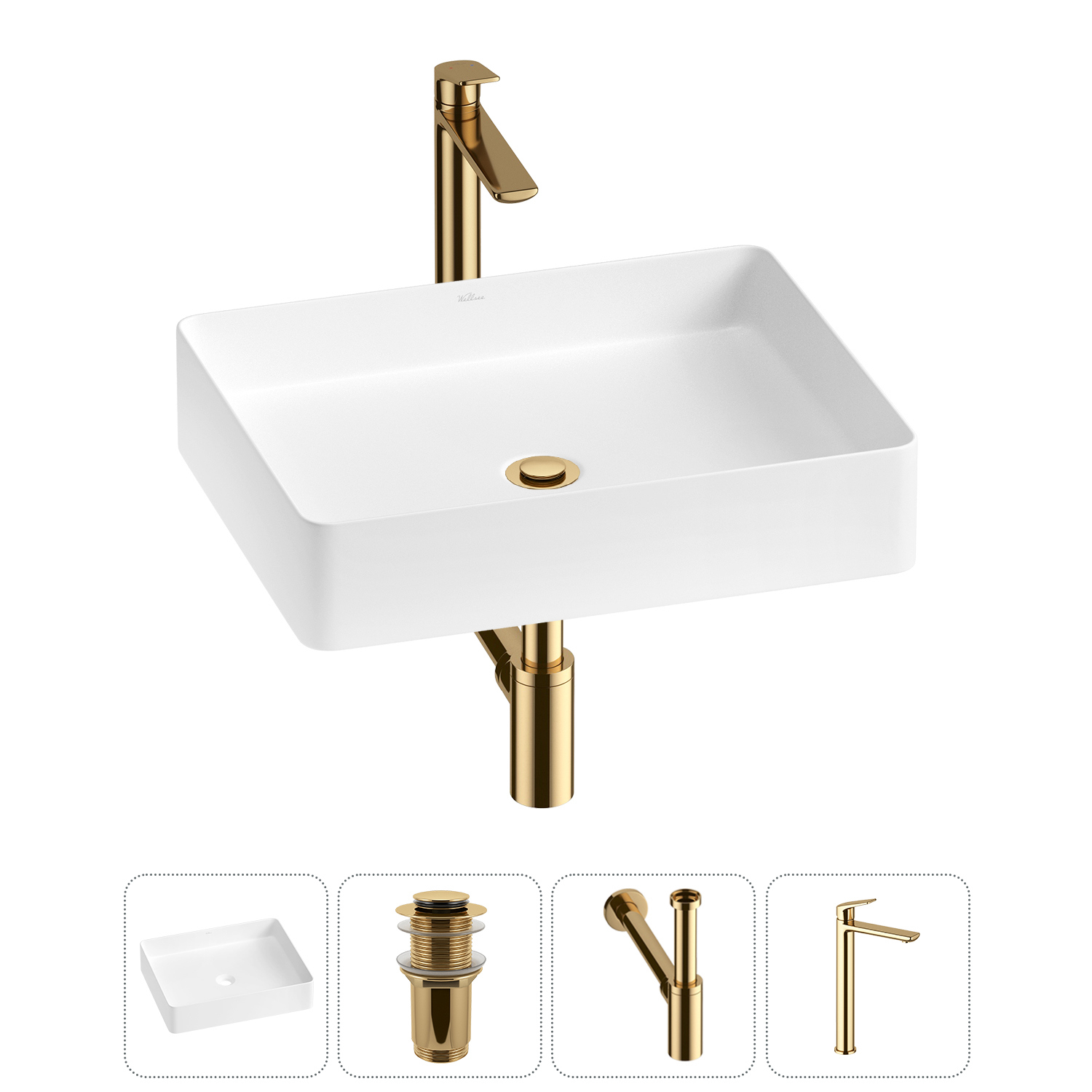 Изображение товара Раковина Wellsee FreeDom 2.0 51 см матовая с комплектом в золоте